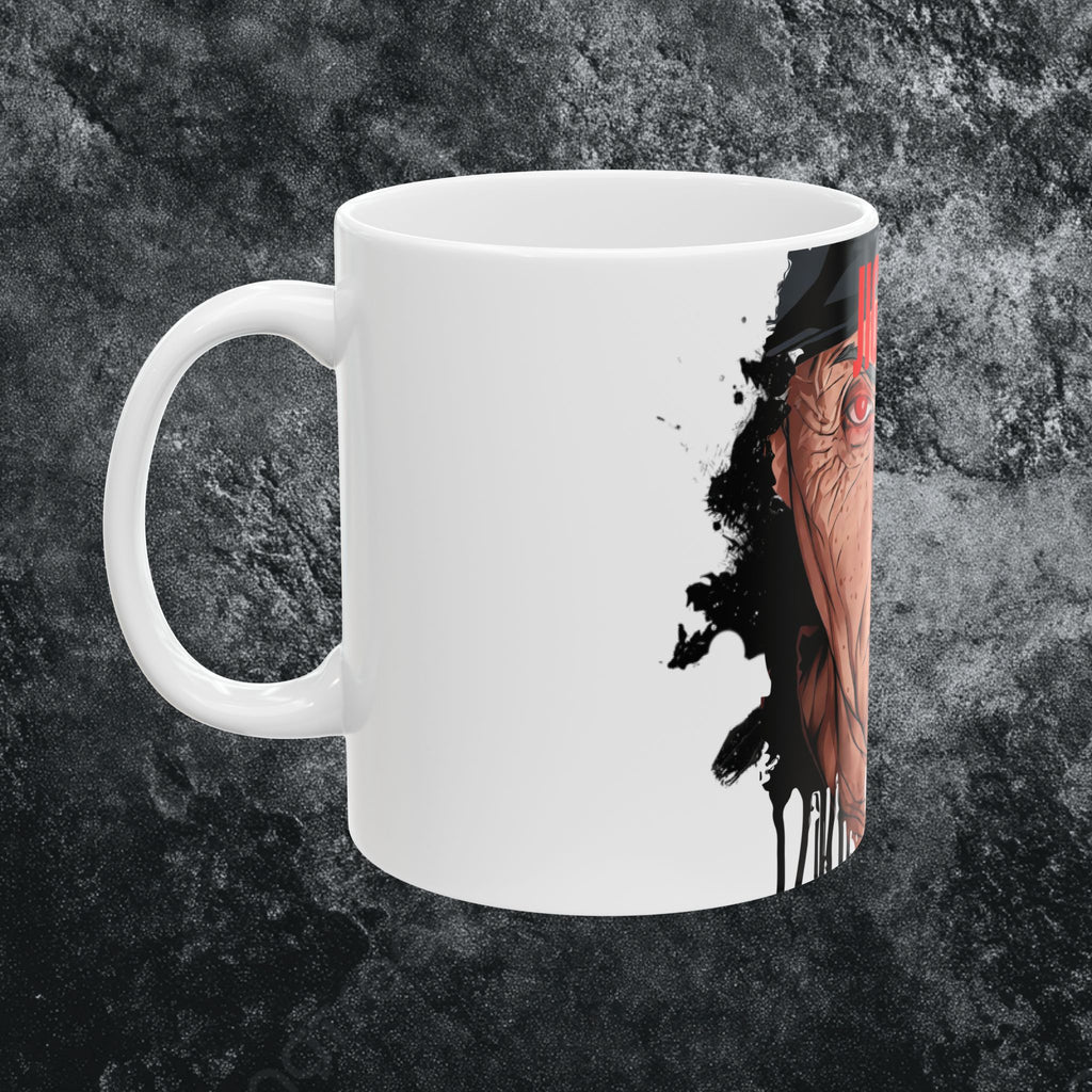 Split Face JIGSAW Y WESKER  — Sci‑Fi Half‑Human Red Eye Ceramic Coffee Cup (11oz/15oz) - JIGWES