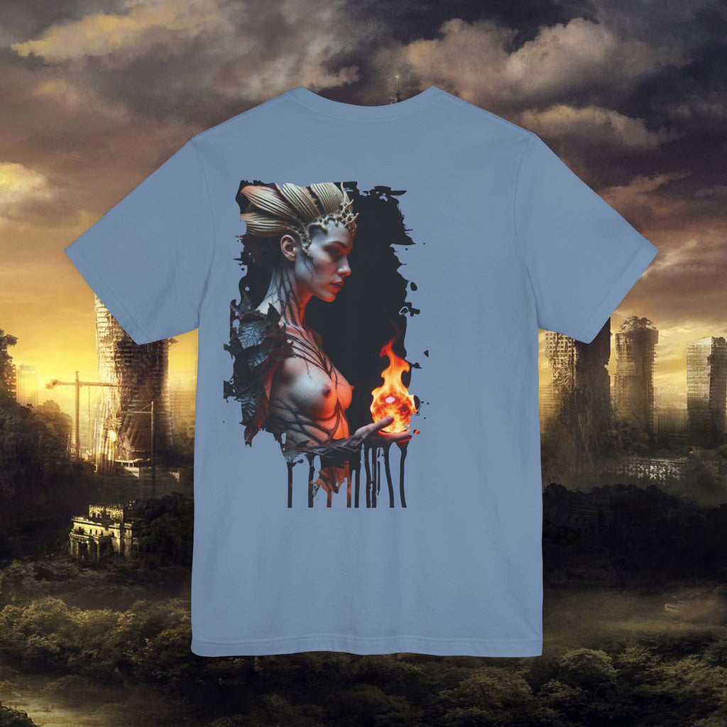 Mythic Fire Goddess T‑Shirt — Fantasy Portrait Tee with Flaming Orb - Alexia Ashford Side Face