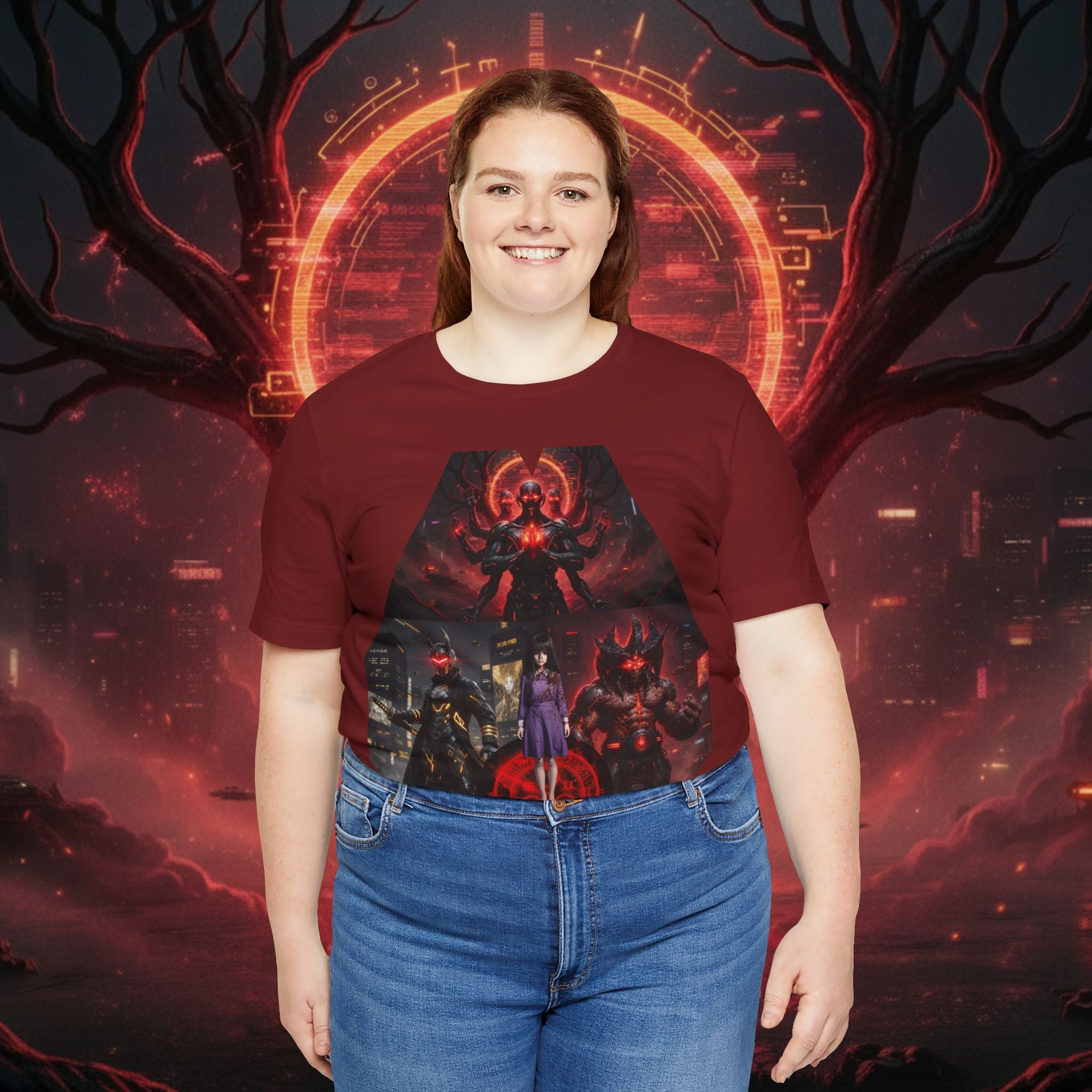 Superhero Squad Graphic Tee — Dark Red Mystic Design