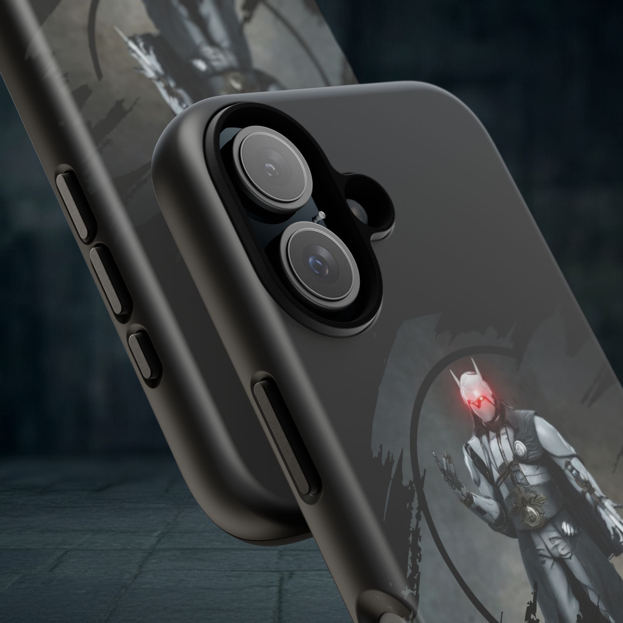 Galaxy Warrior Tough Phone Case — Dark Sci‑Fi Armor with Red Helm