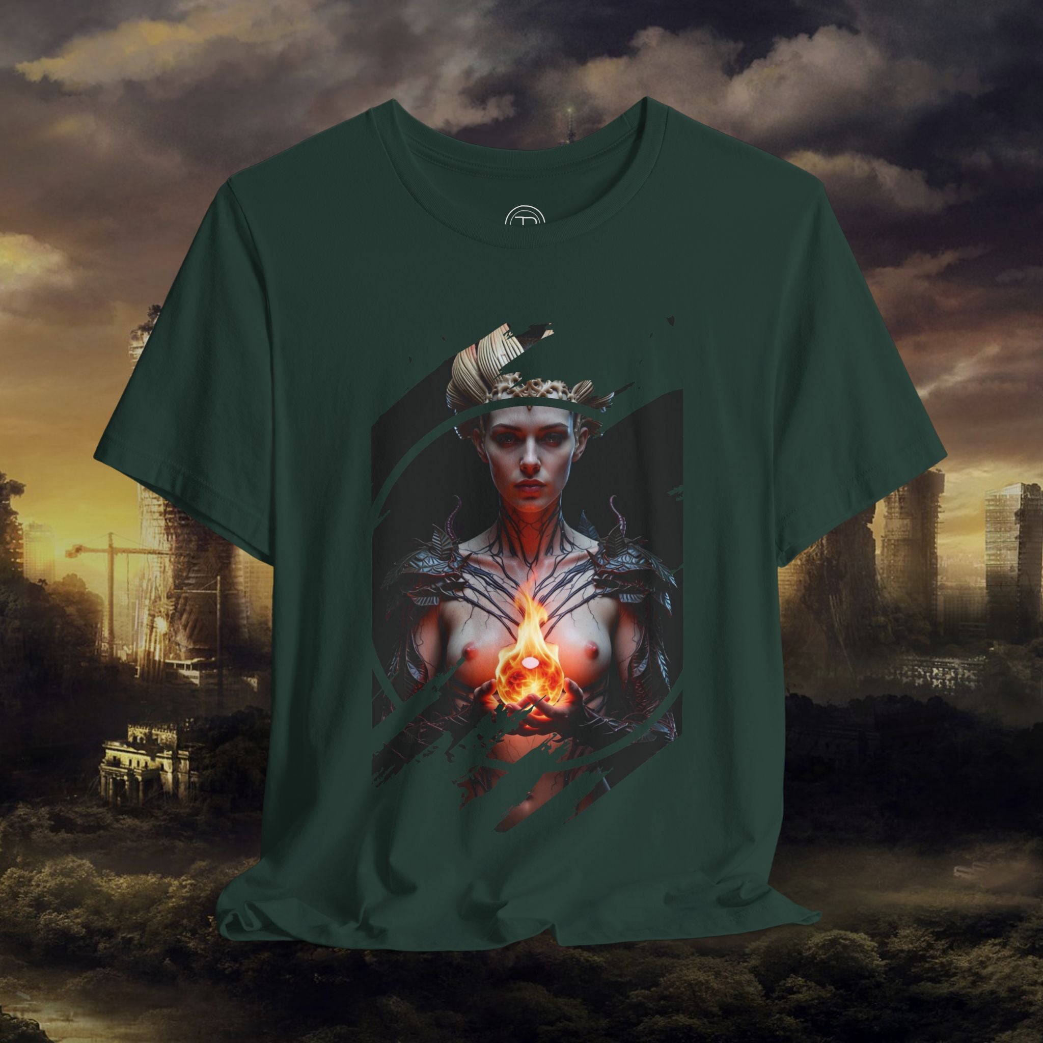 Dark Sorceress T‑Shirt — Fantasy Magic Witch Tee with Fiery Heart - Alexia Ashford