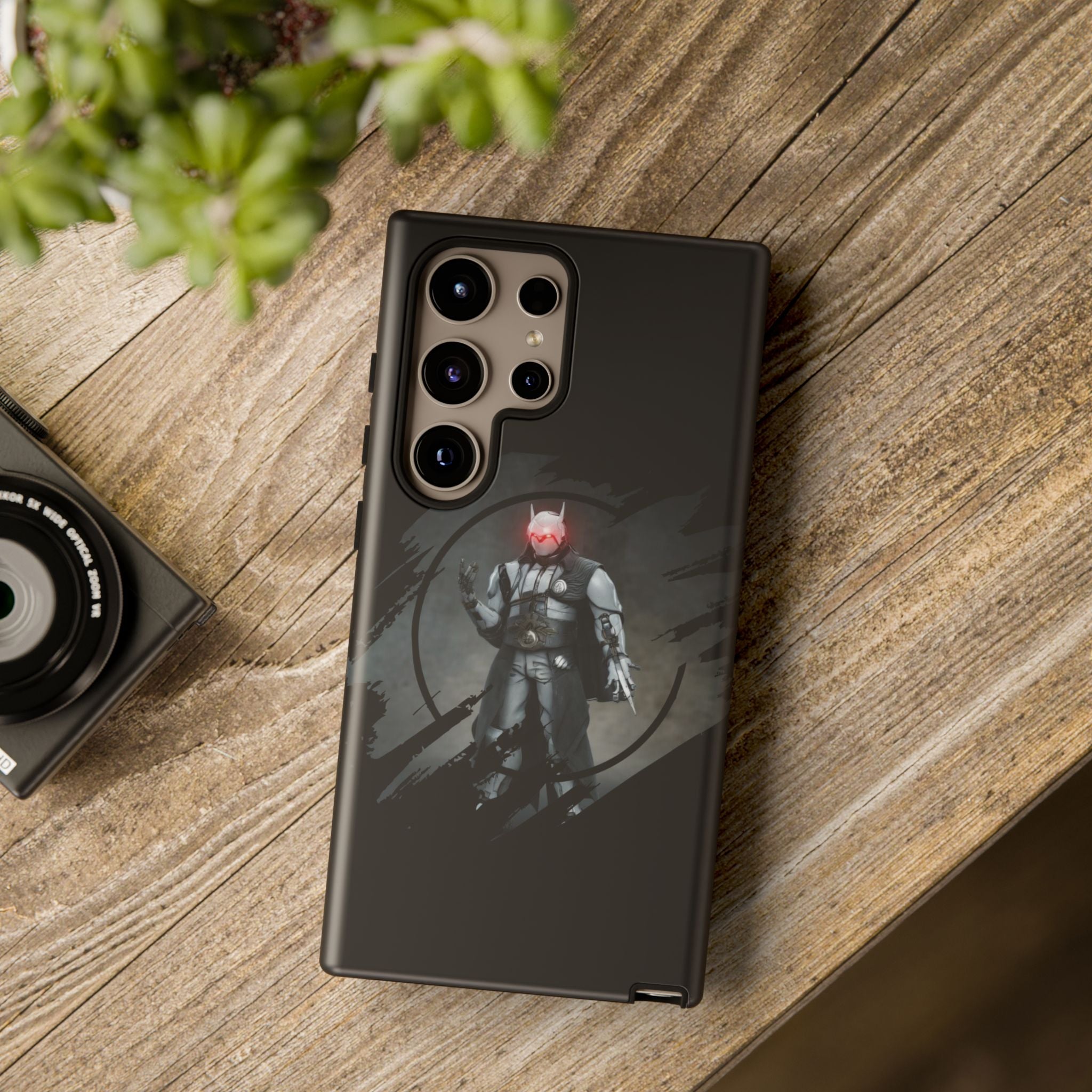Galaxy Warrior Tough Phone Case — Dark Sci‑Fi Armor with Red Helm
