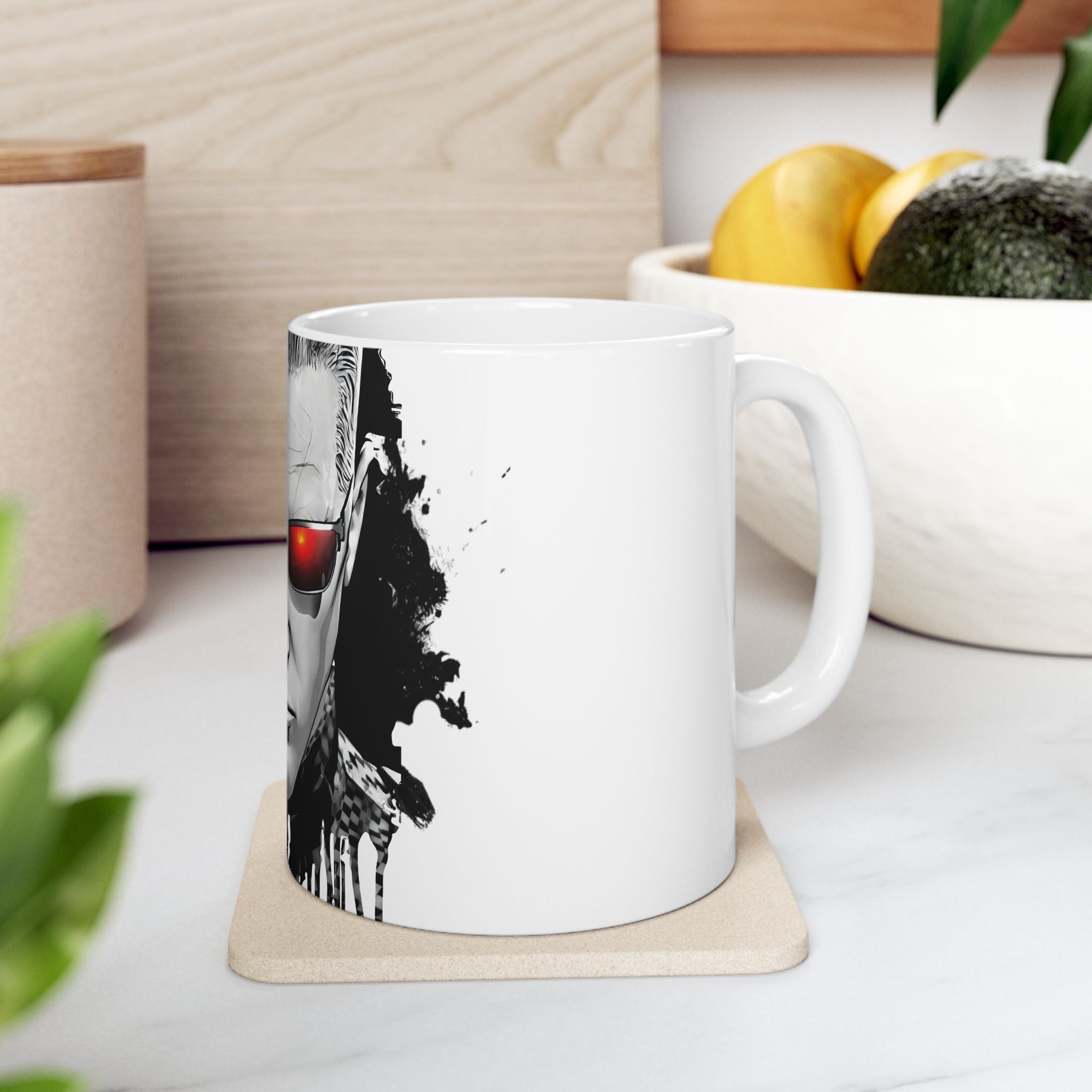 Split Face Cyborg vs Mutant Mug — Sci‑Fi Half‑Human Red Eye Ceramic Coffee Cup (11oz/15oz) JIGSAW Y WESKER - JIGWES