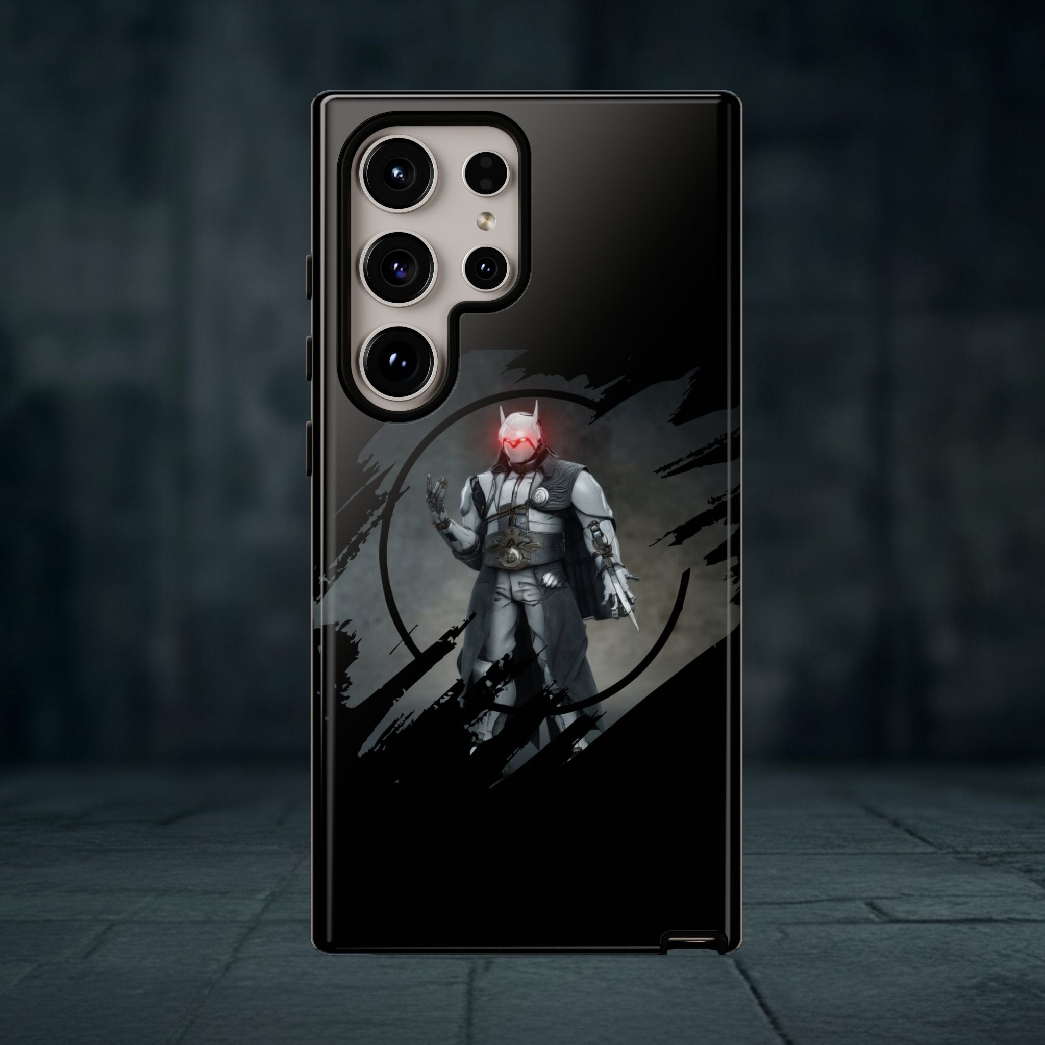Galaxy Warrior Tough Phone Case — Dark Sci‑Fi Armor with Red Helm