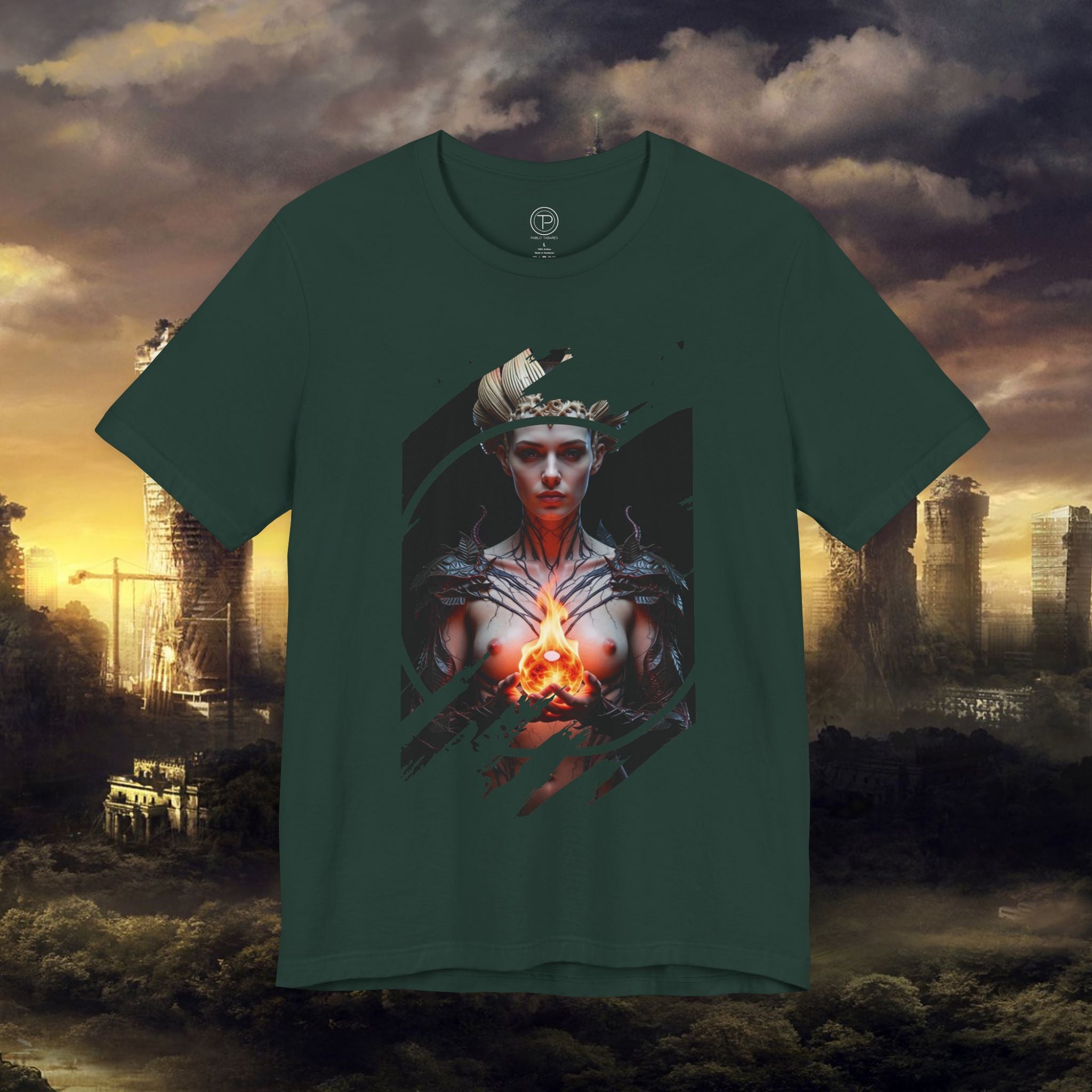 Dark Sorceress T‑Shirt — Fantasy Magic Witch Tee with Fiery Heart - Alexia Ashford