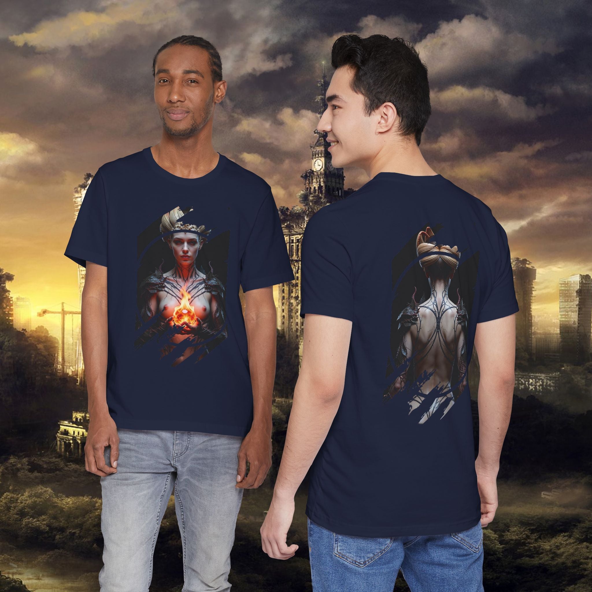 Dark Sorceress T‑Shirt — Fantasy Magic Witch Tee with Fiery Heart - Alexia Ashford