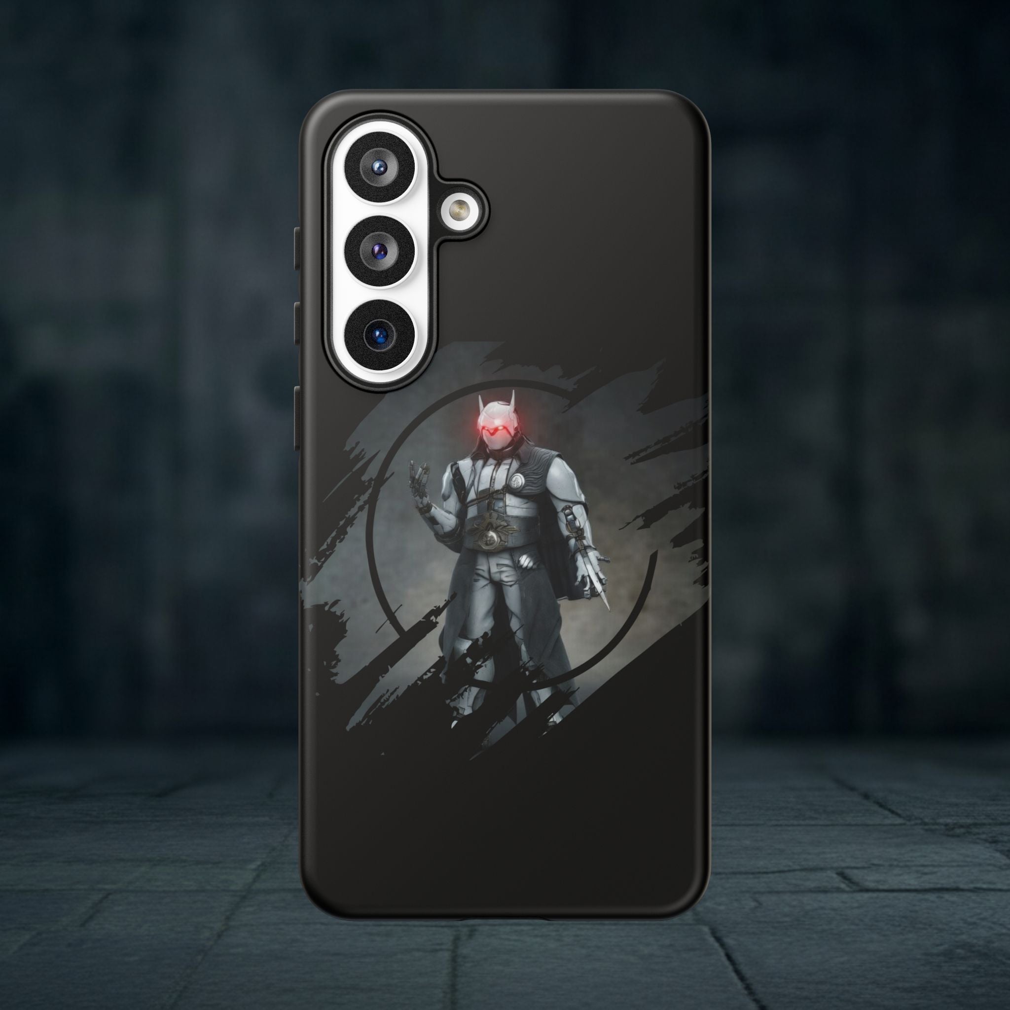 Galaxy Warrior Tough Phone Case — Dark Sci‑Fi Armor with Red Helm