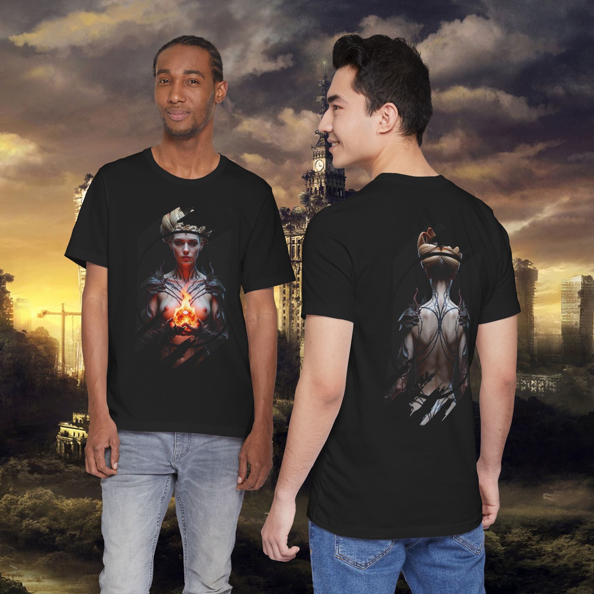 Dark Sorceress T‑Shirt — Fantasy Magic Witch Tee with Fiery Heart - Alexia Ashford