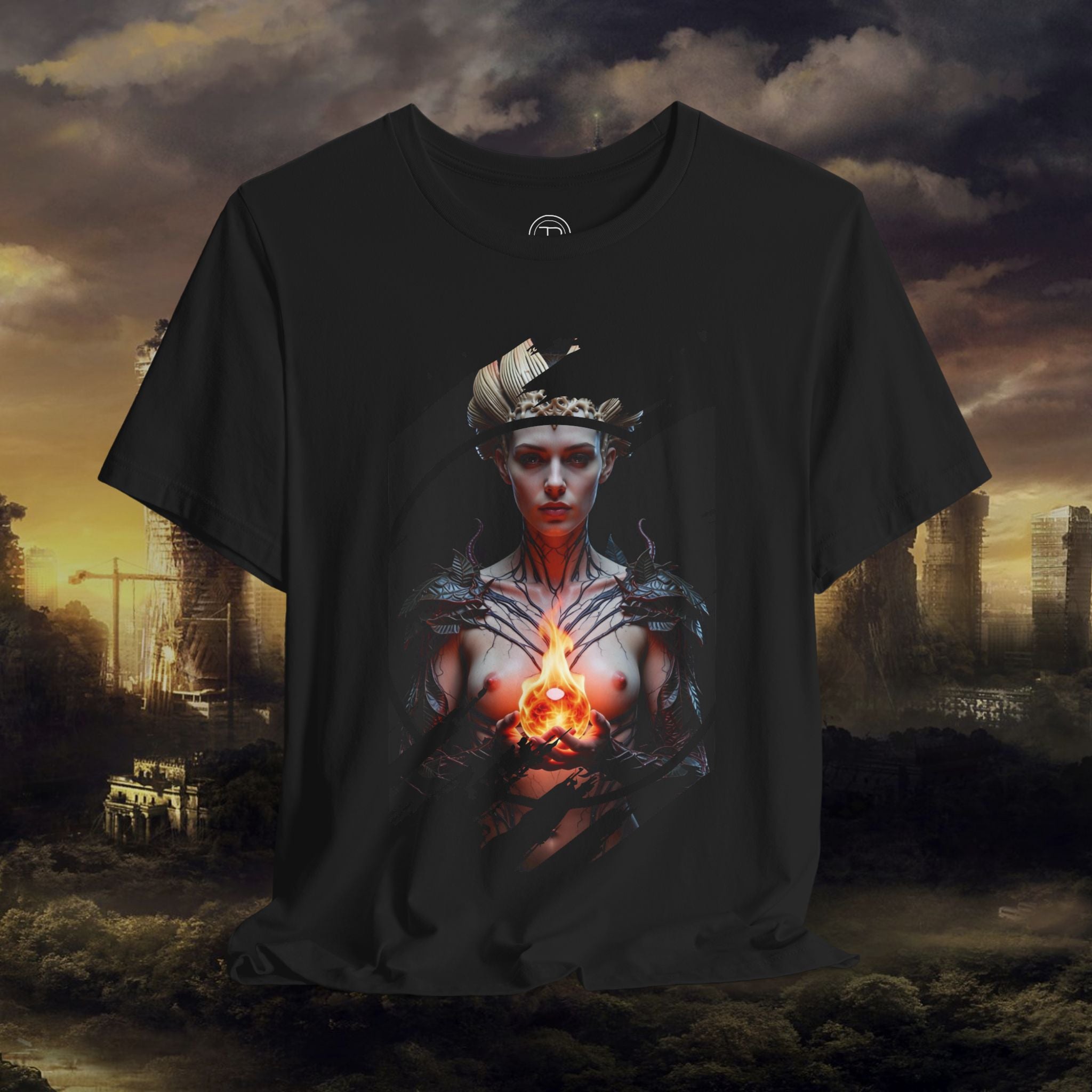 Dark Sorceress T‑Shirt — Fantasy Magic Witch Tee with Fiery Heart - Alexia Ashford