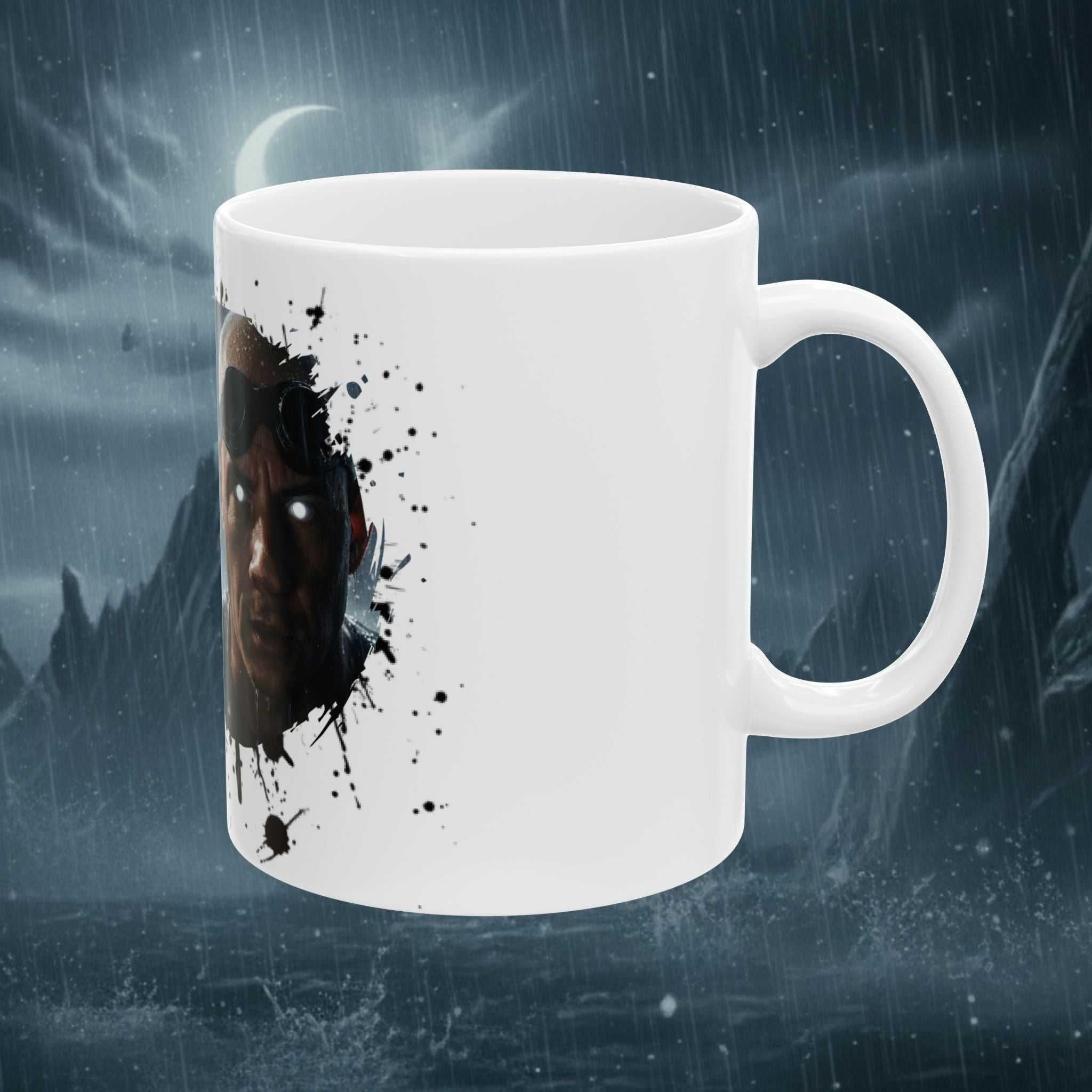 Horror Game Character Ceramic Mug — Dark Moon Night Coffee Cup (11oz/15oz) - Byakugan Family and Riddick - white