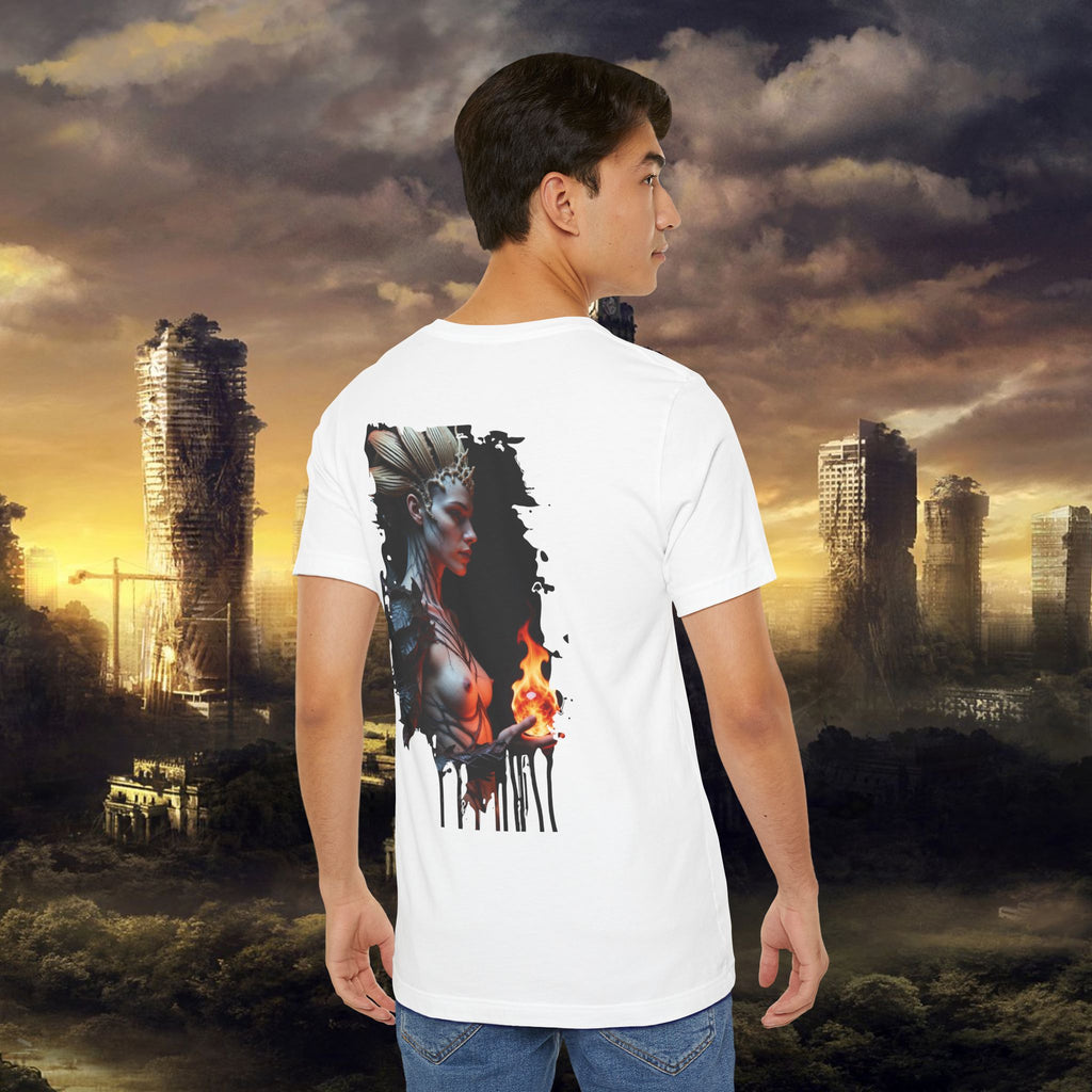 Mythic Fire Goddess T‑Shirt — Fantasy Portrait Tee with Flaming Orb - Alexia Ashford Side Face