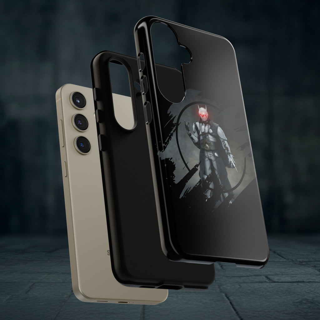 Galaxy Warrior Tough Phone Case — Dark Sci‑Fi Armor with Red Helm