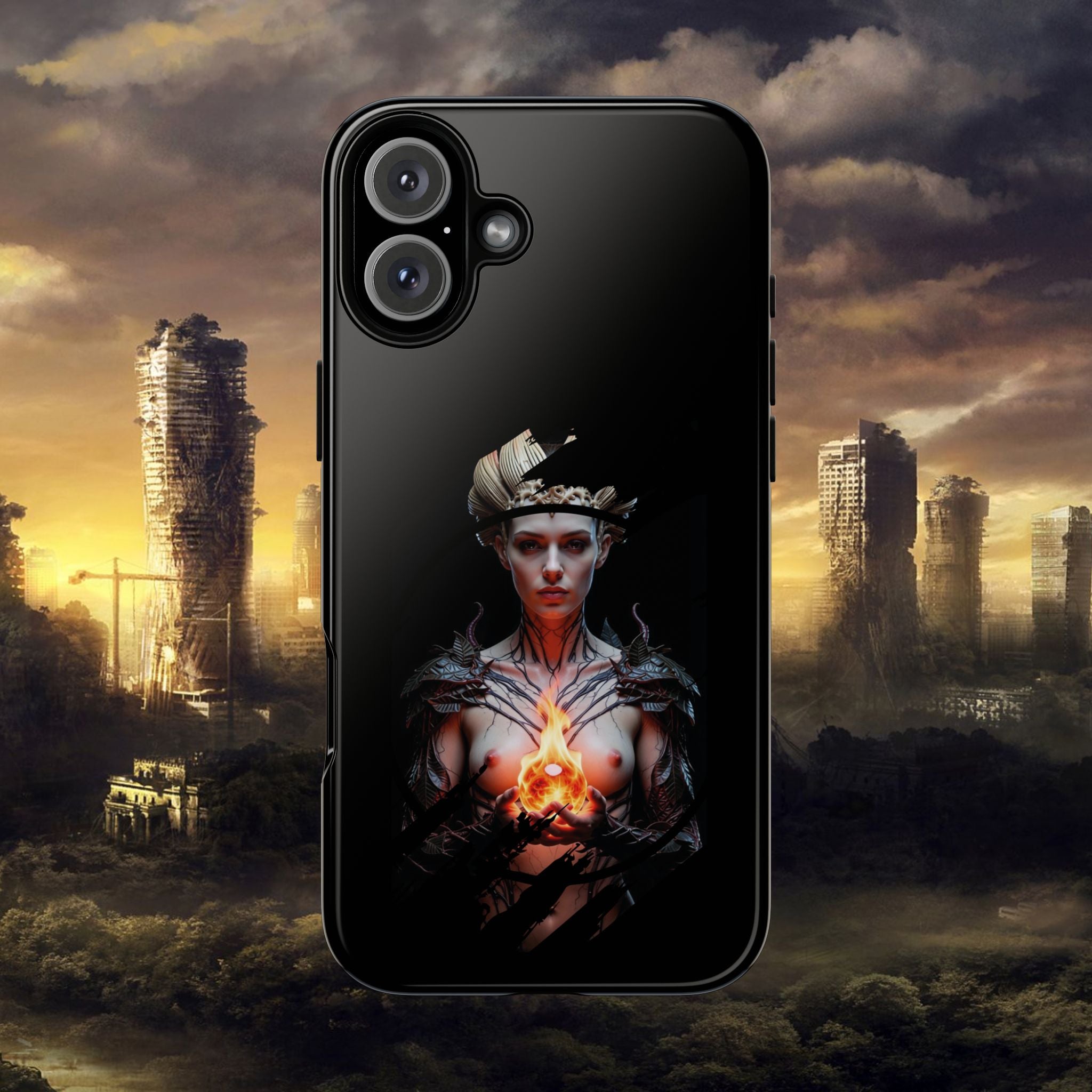 Fantasy Sorceress Phone Case — Dark Magic Mage with Fiery Orb Tough Case - Alexia Ashford