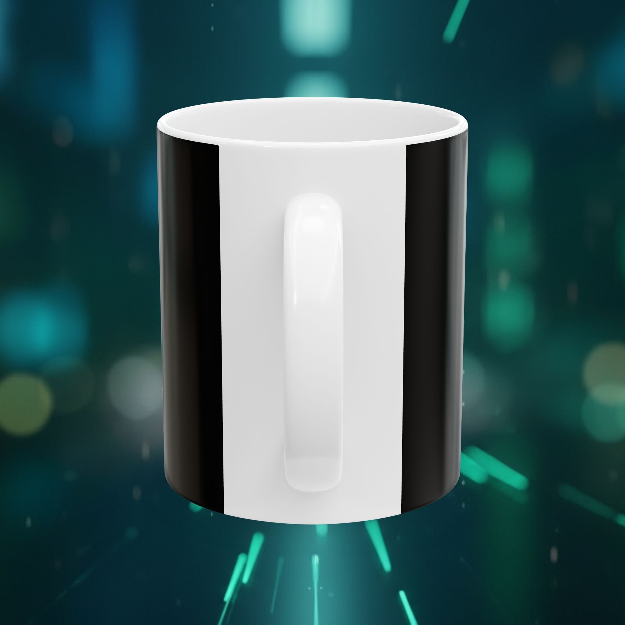 Cyberpunk Face Mask Ceramic Mug — Futuristic Portrait Coffee Cup (11oz/15oz) - Green Cyborg Woman