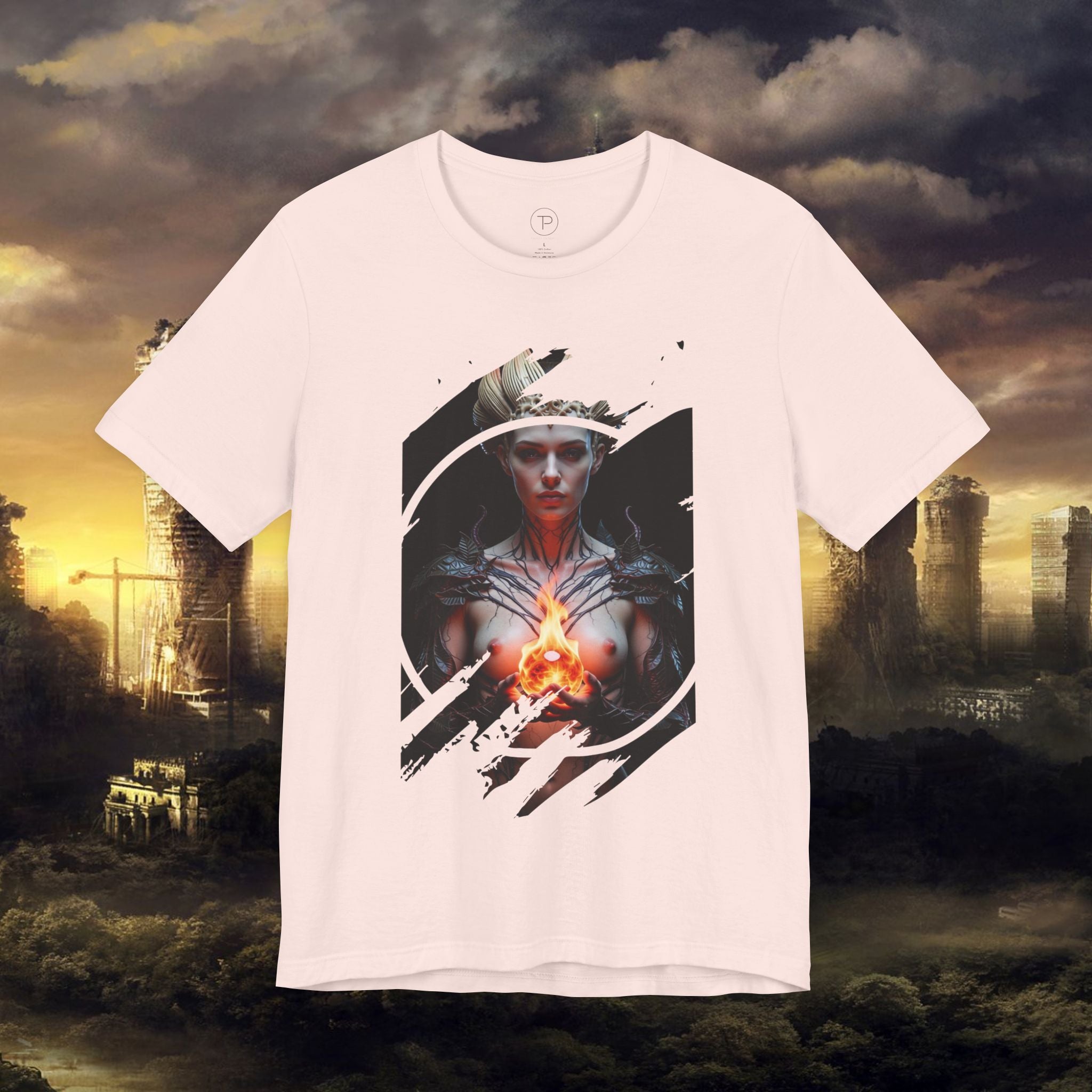 Dark Sorceress T‑Shirt — Fantasy Magic Witch Tee with Fiery Heart - Alexia Ashford