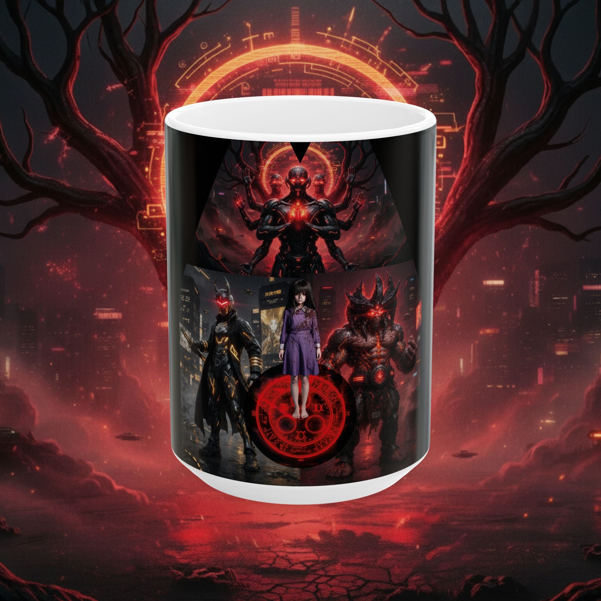 Dark Fantasy Demon Trio Ceramic Mug — Gothic Anime Horror Coffee Cup (11oz/15oz)