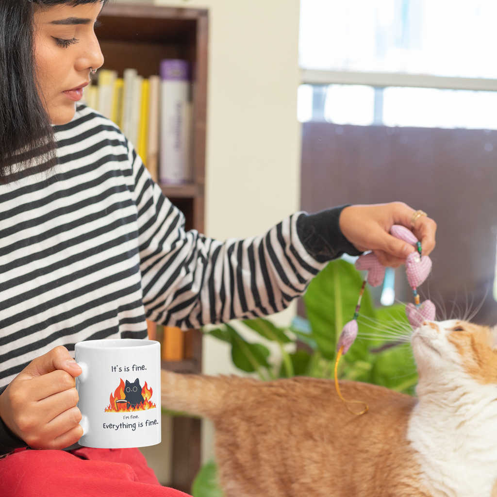 Everything Is Fine Cat Mug — Funny “It’s Fine” Coffee Cup (11oz, 15oz)