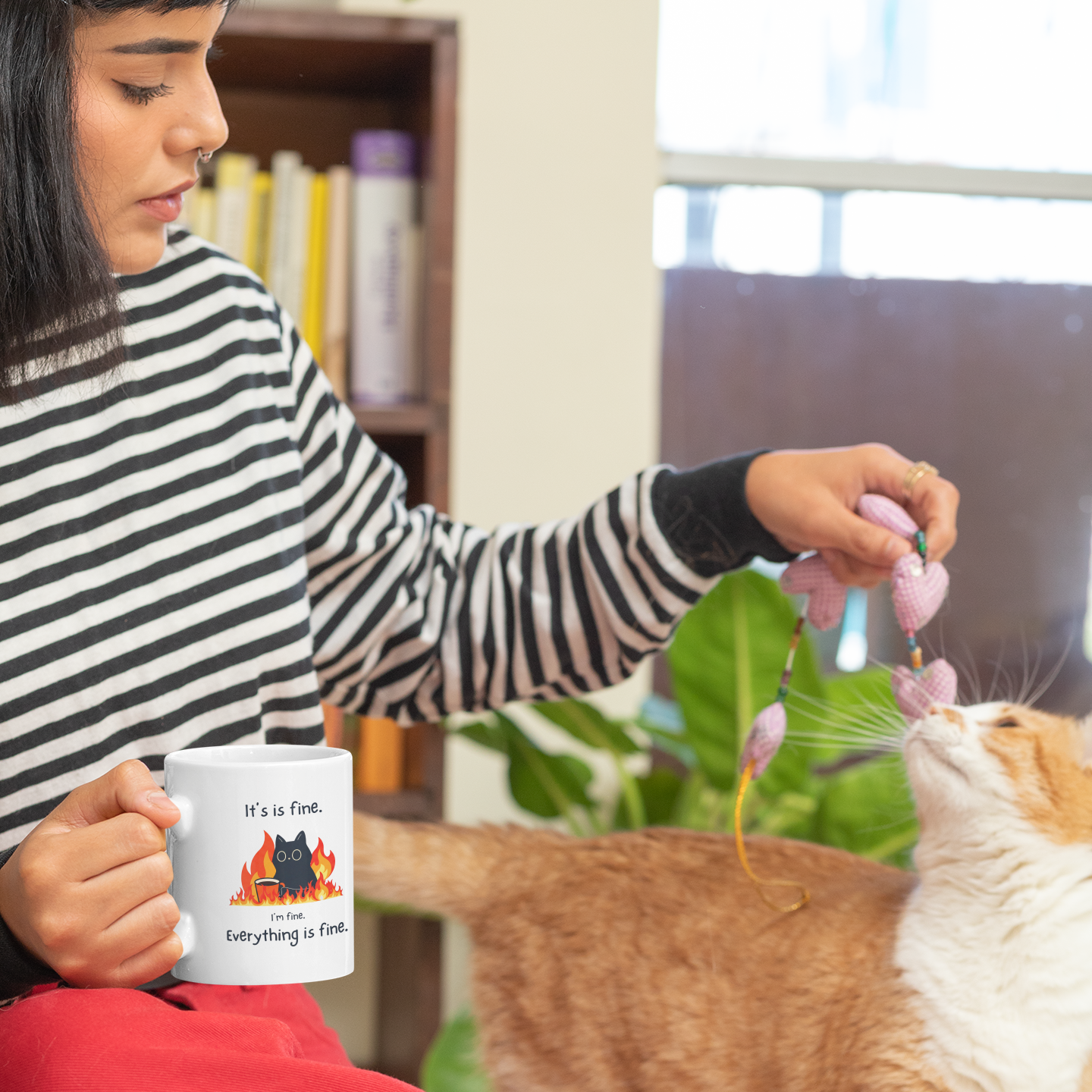 Everything Is Fine Cat Mug — Funny “It’s Fine” Coffee Cup (11oz, 15oz)