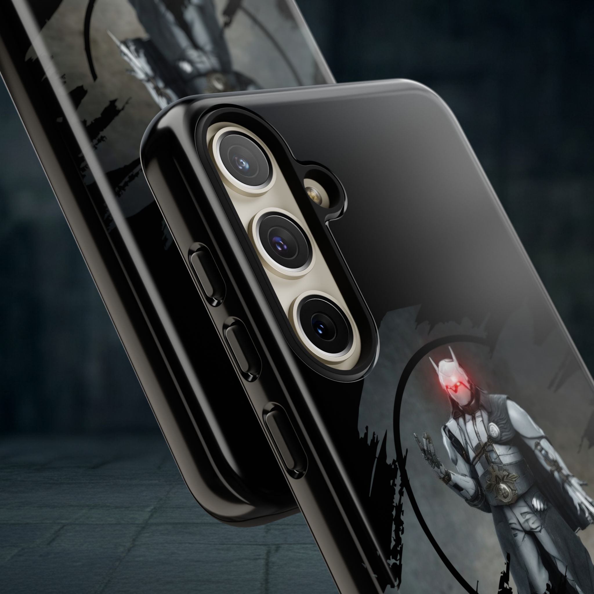 Galaxy Warrior Tough Phone Case — Dark Sci‑Fi Armor with Red Helm