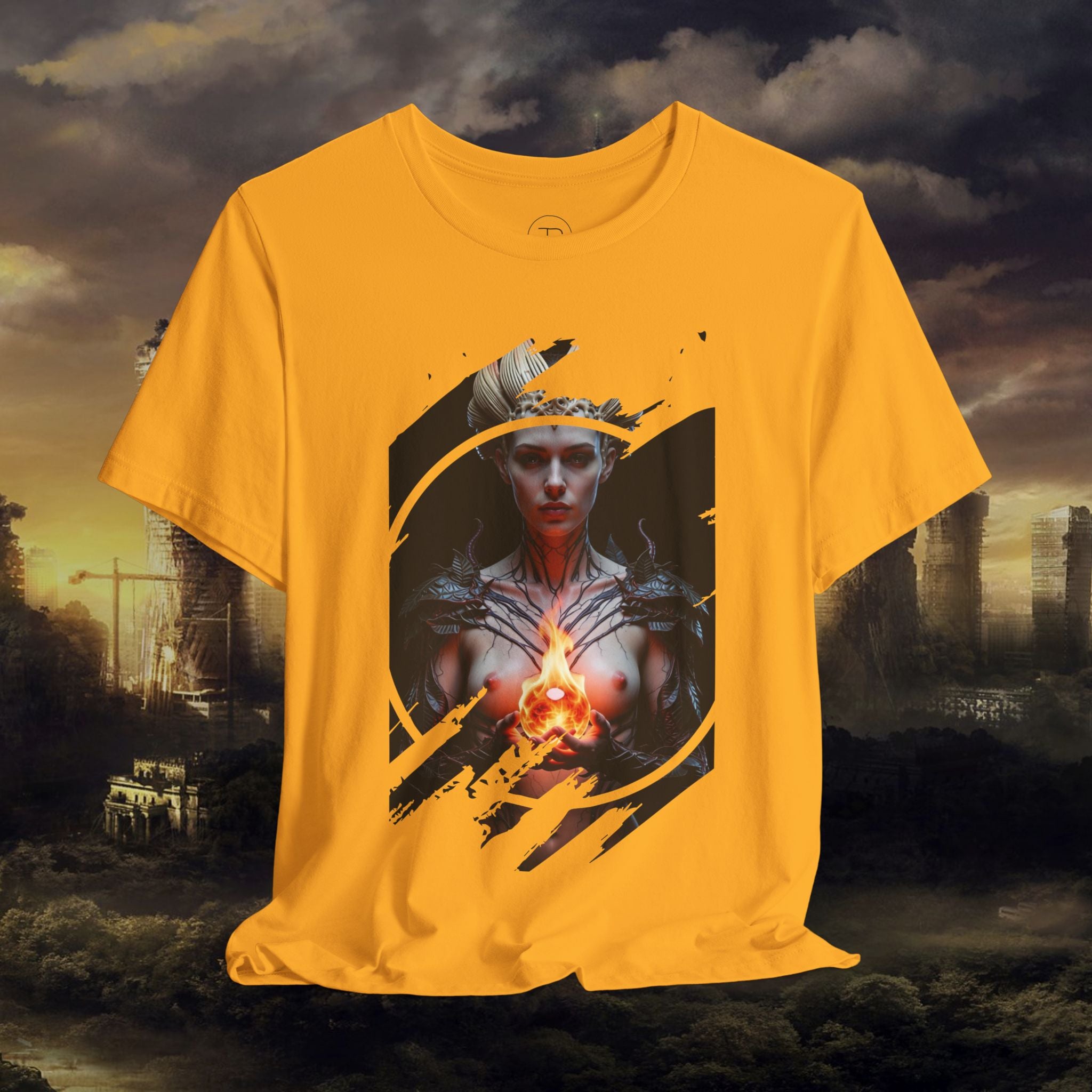 Dark Sorceress T‑Shirt — Fantasy Magic Witch Tee with Fiery Heart - Alexia Ashford