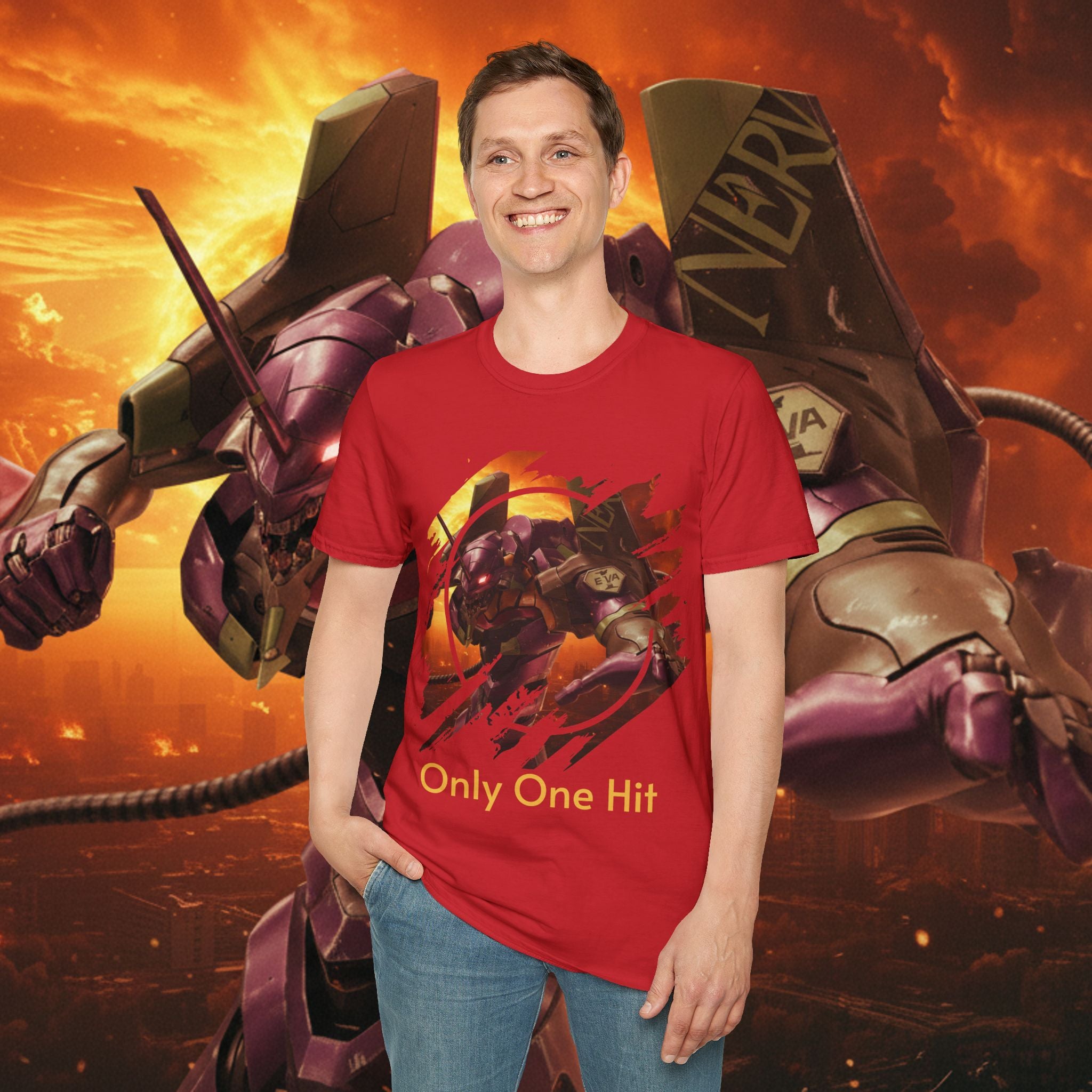 Only One Hit T-Shirt — Gamer Mech Battle Tee - EVA 1 - Neon Genesis Evangelion