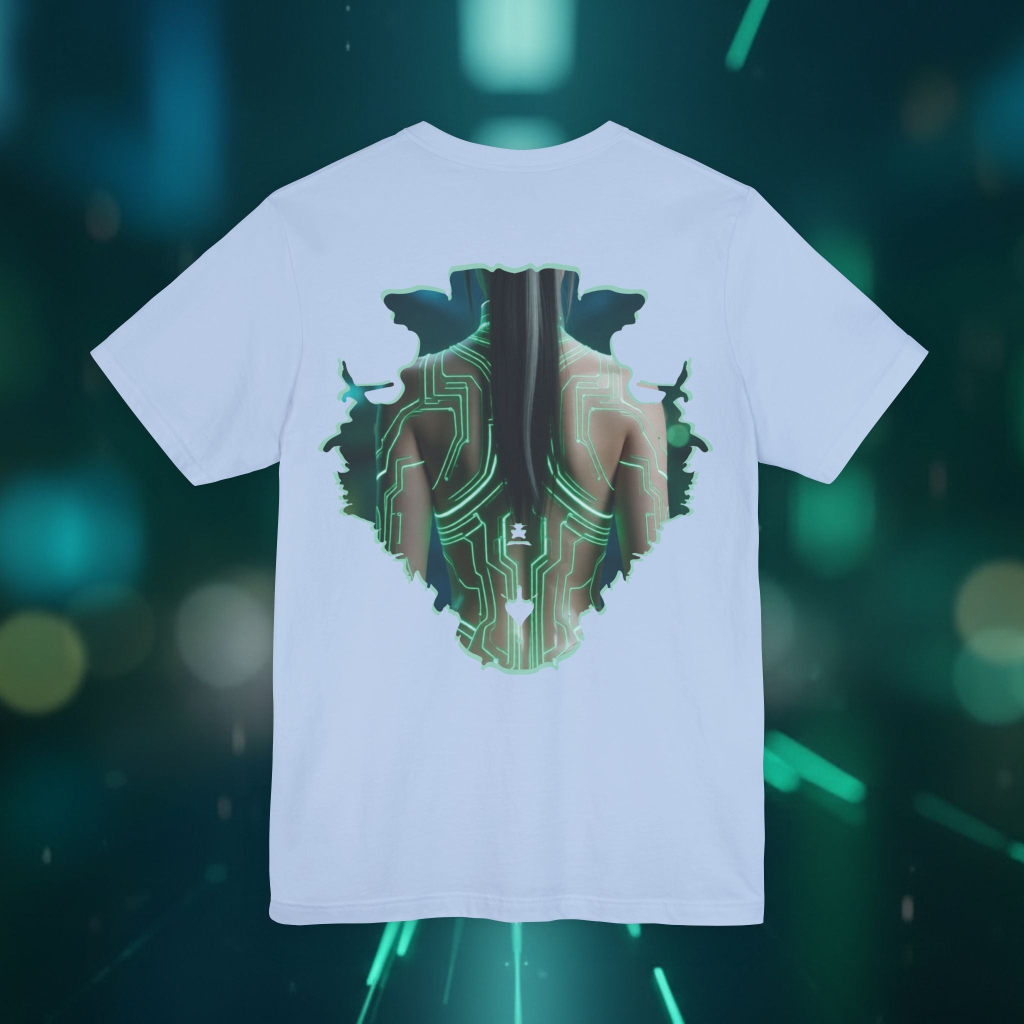 Cybernetic Portrait Tee — Futuristic Neon Circuit Face Graphic Shirt - Green Cyborg Woman