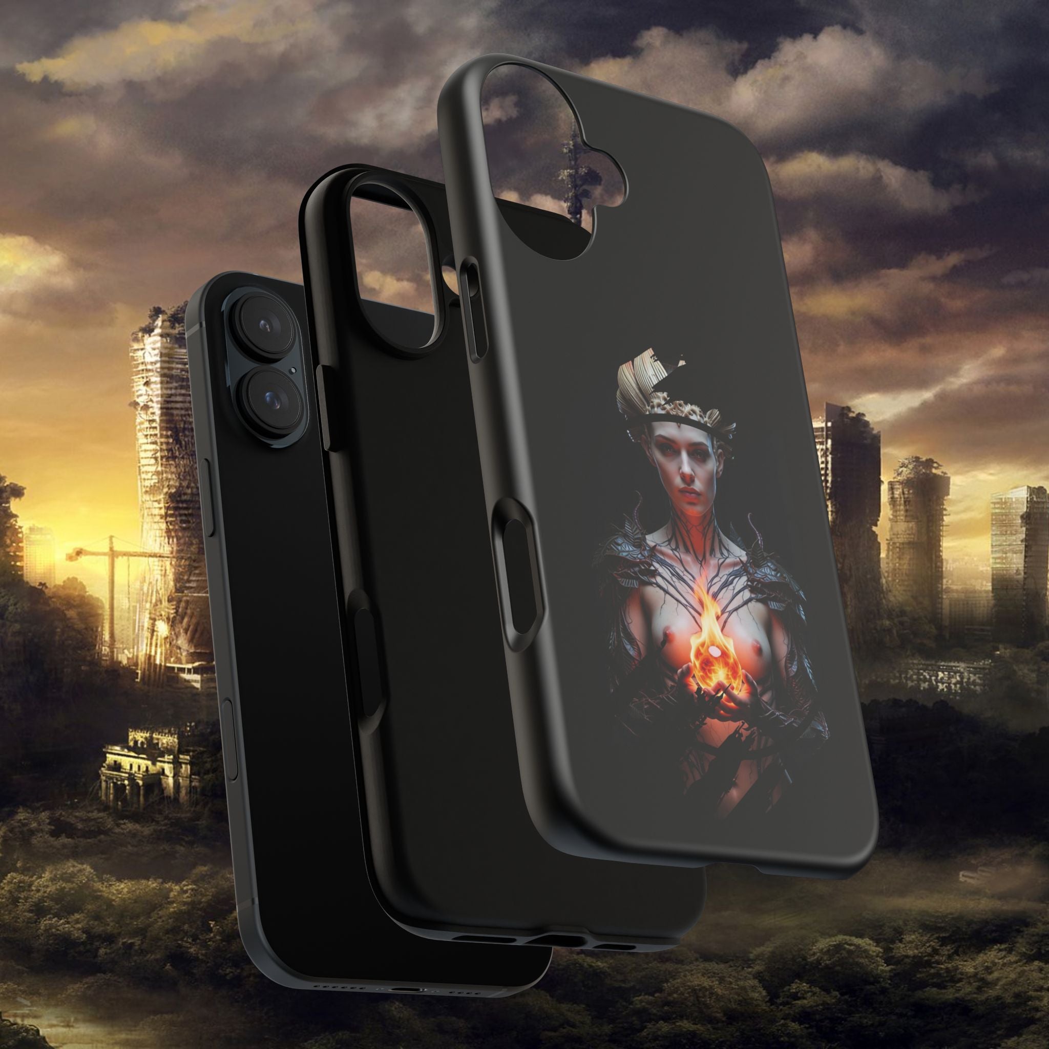 Fantasy Sorceress Phone Case — Dark Magic Mage with Fiery Orb Tough Case - Alexia Ashford