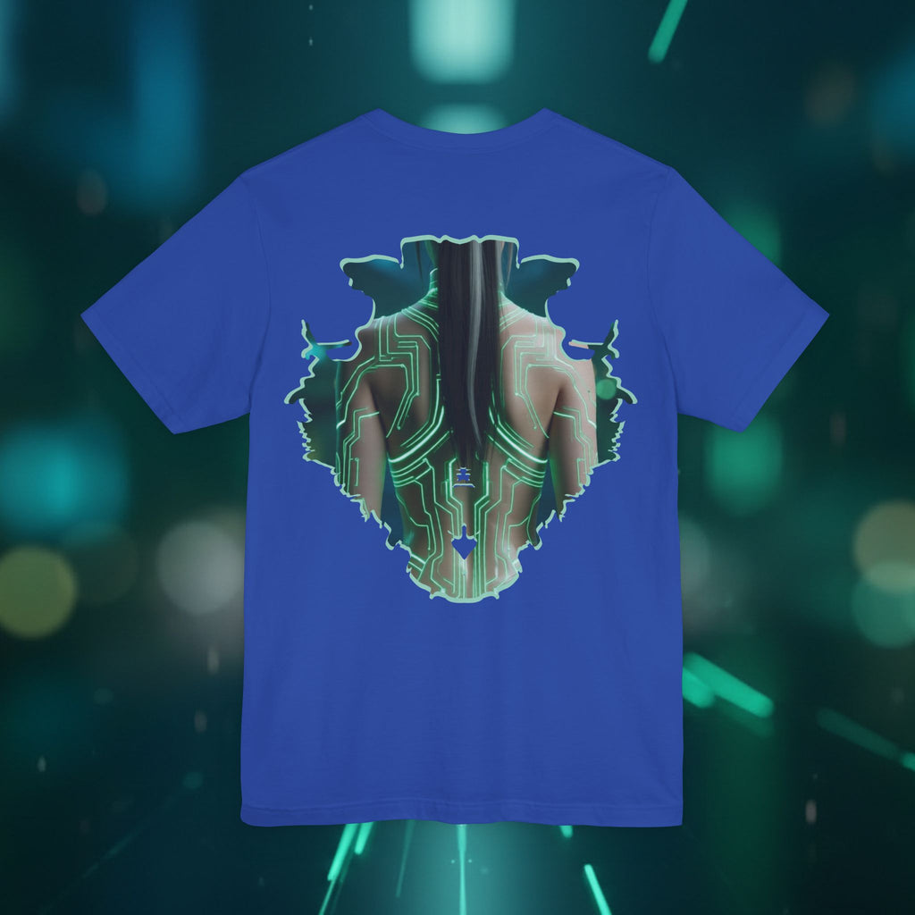 Cybernetic Portrait Tee — Futuristic Neon Circuit Face Graphic Shirt - Green Cyborg Woman