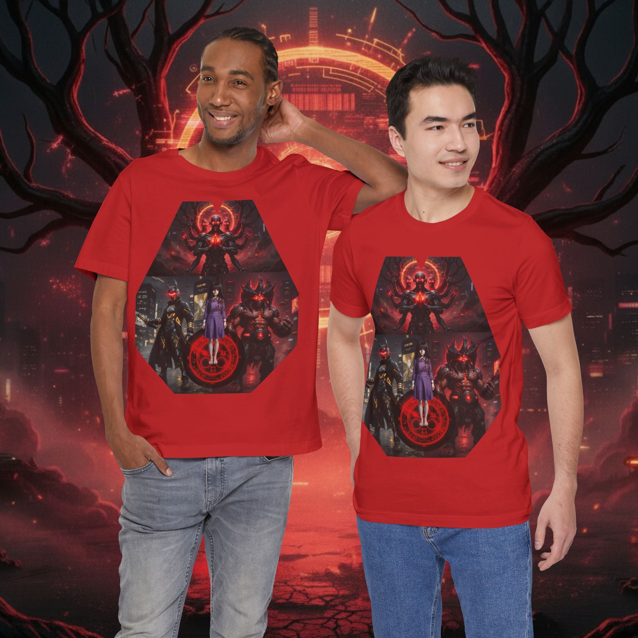 Superhero Squad Graphic Tee — Dark Red Mystic Design