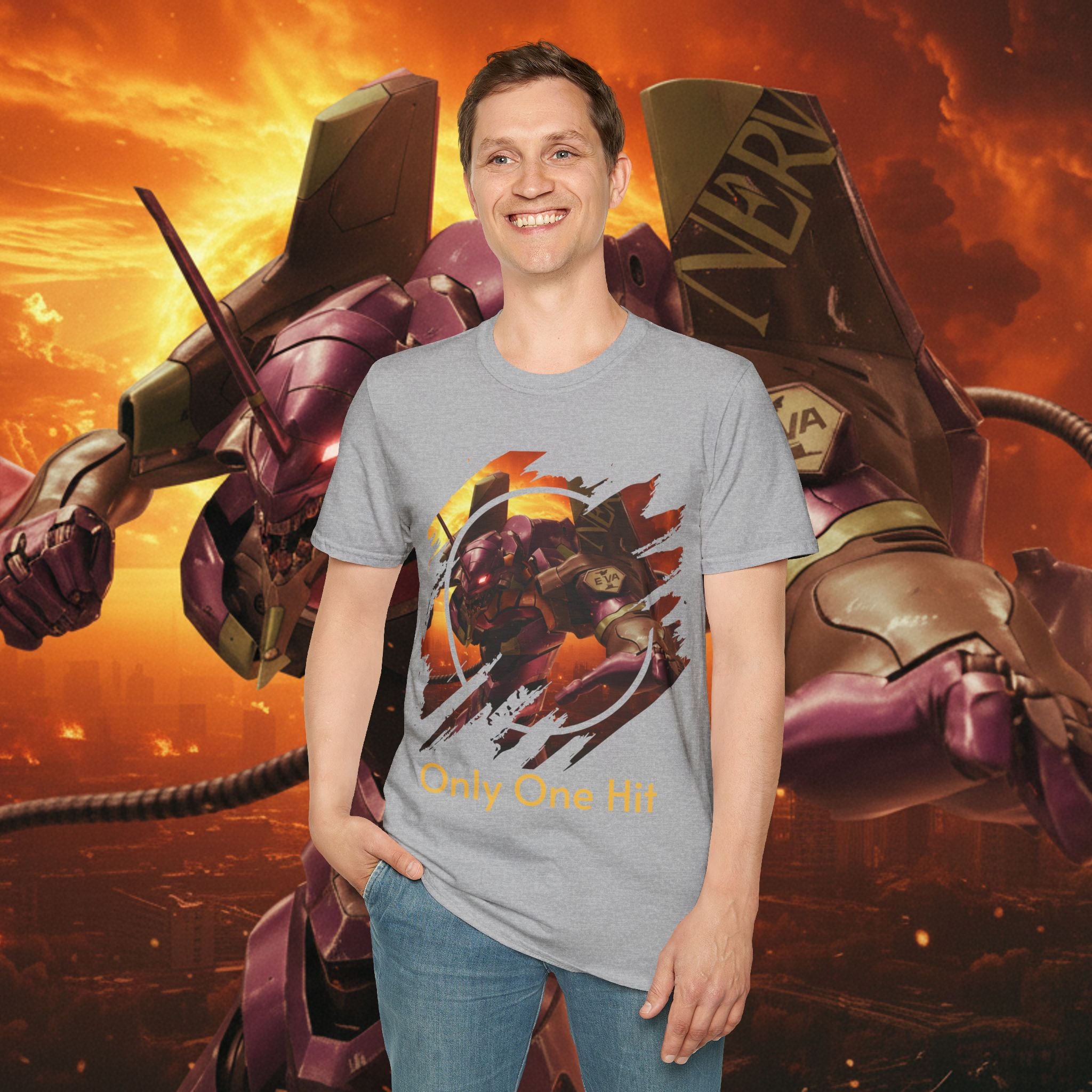 Only One Hit T-Shirt — Gamer Mech Battle Tee - EVA 1 - Neon Genesis Evangelion