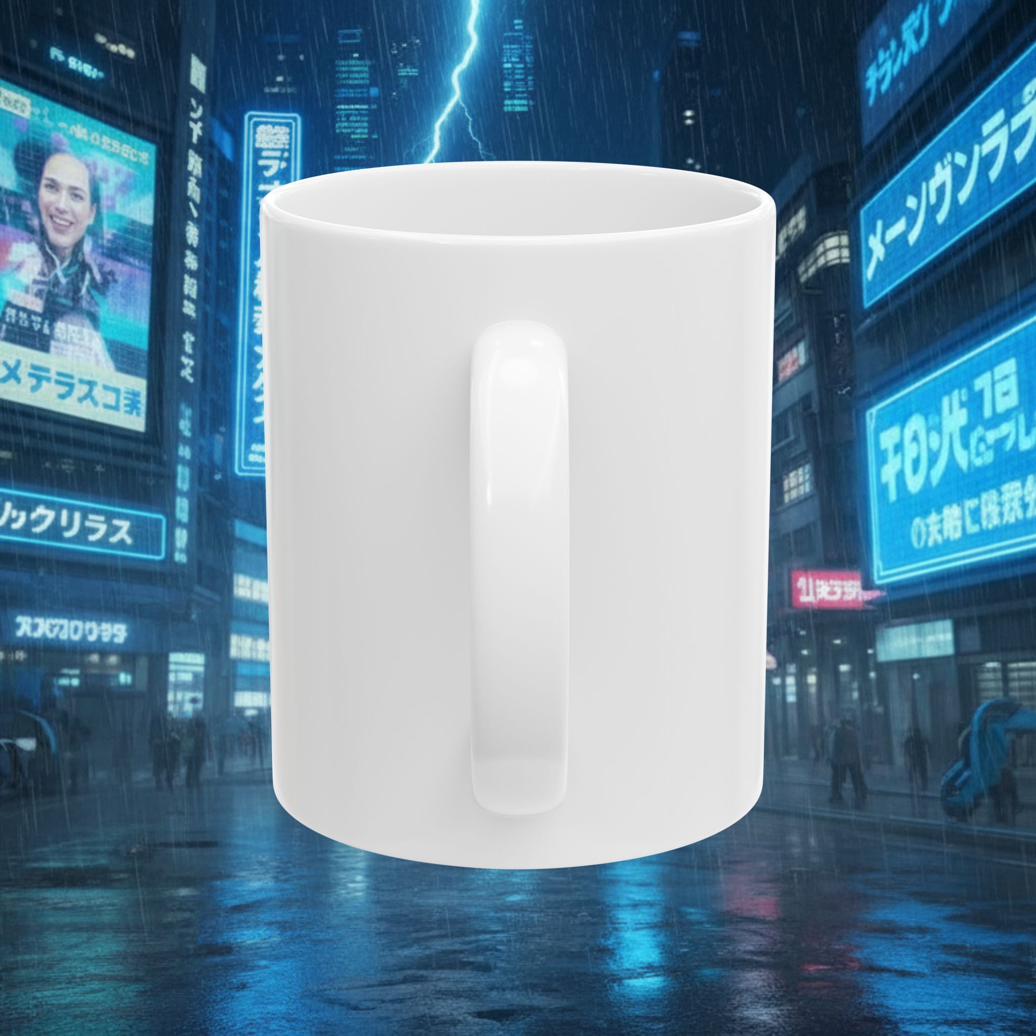 Cyberpunk Squad Ceramic Mug — Futuristic City Night Coffee Cup (11oz/15oz) - Battle Suits