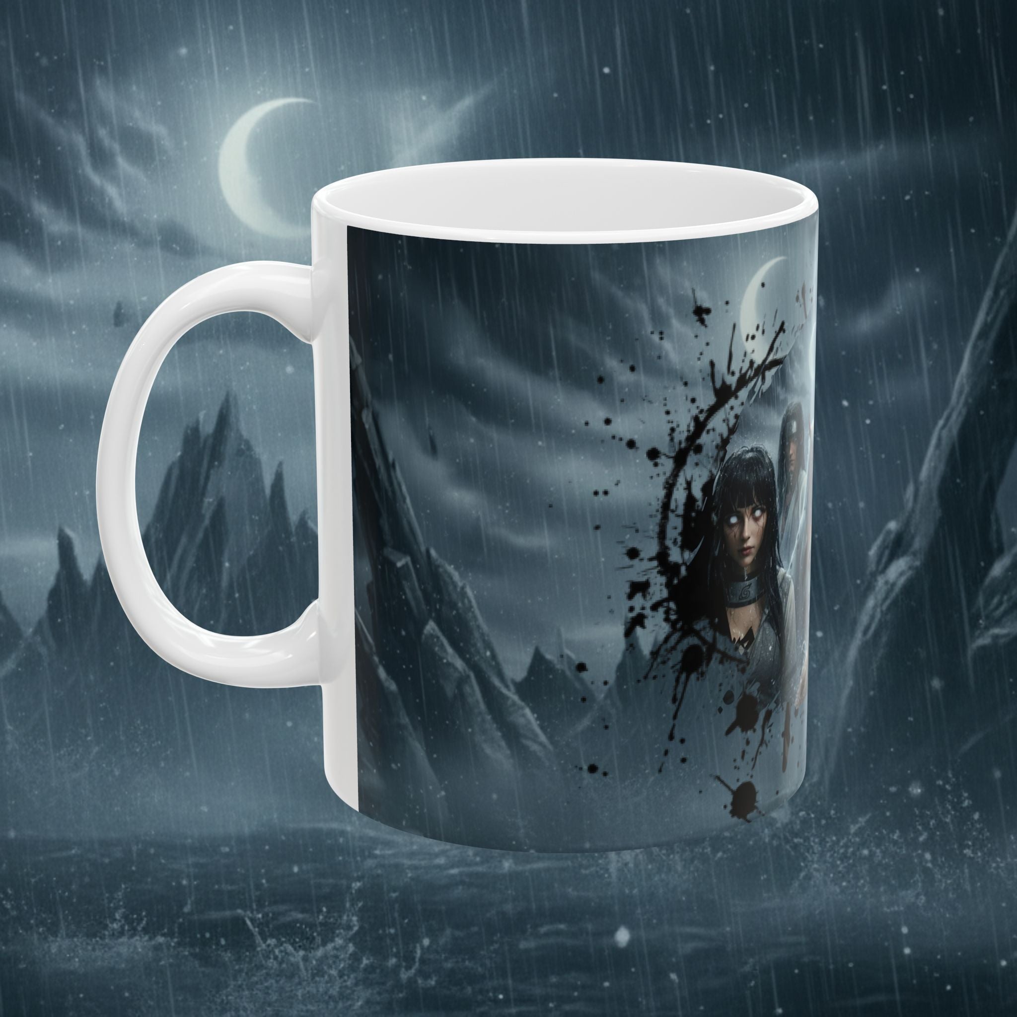 Horror Game Character Ceramic Mug — Dark Moon Night Coffee Cup (11oz/15oz) - Byakugan Family and Riddick