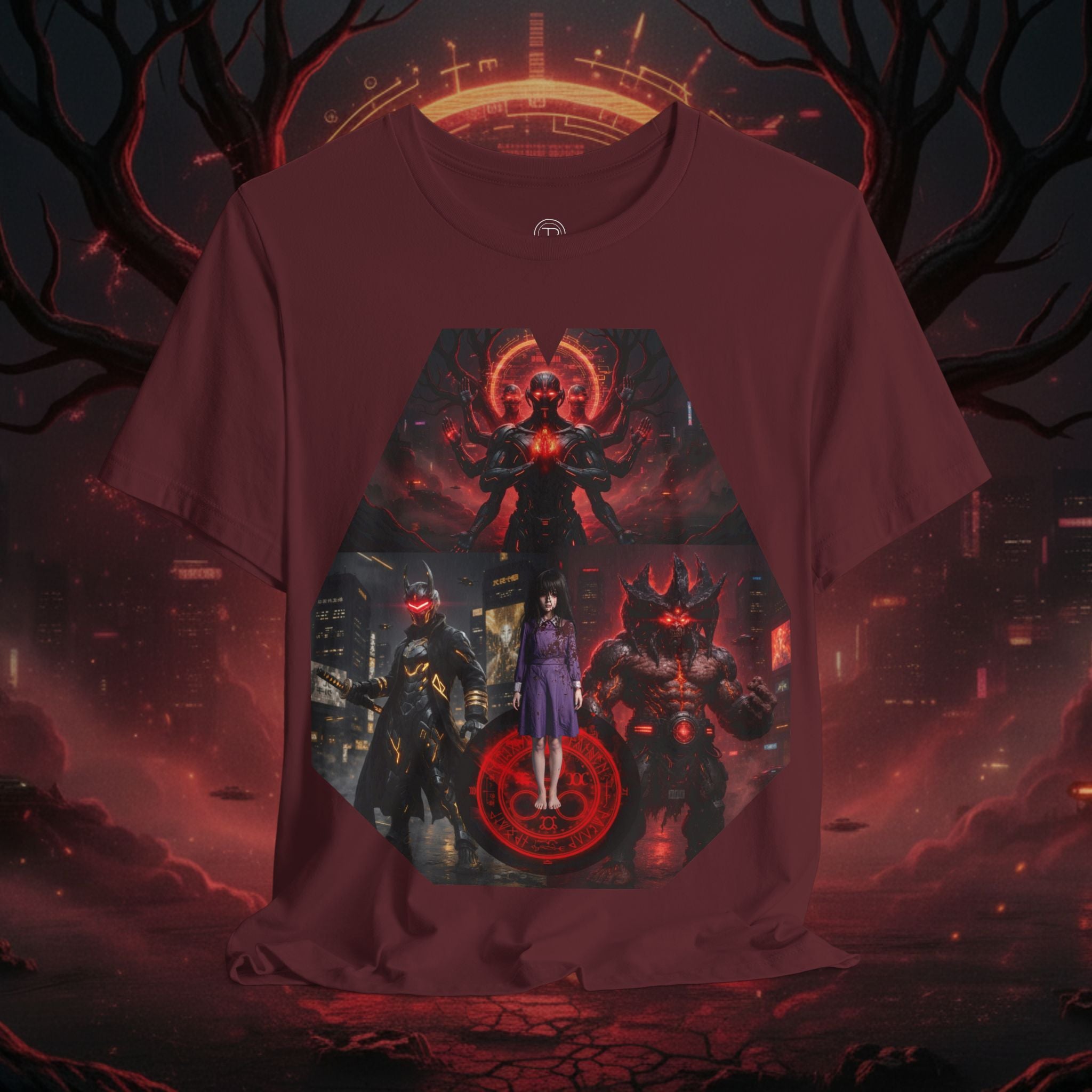 Superhero Squad Graphic Tee — Dark Red Mystic Design