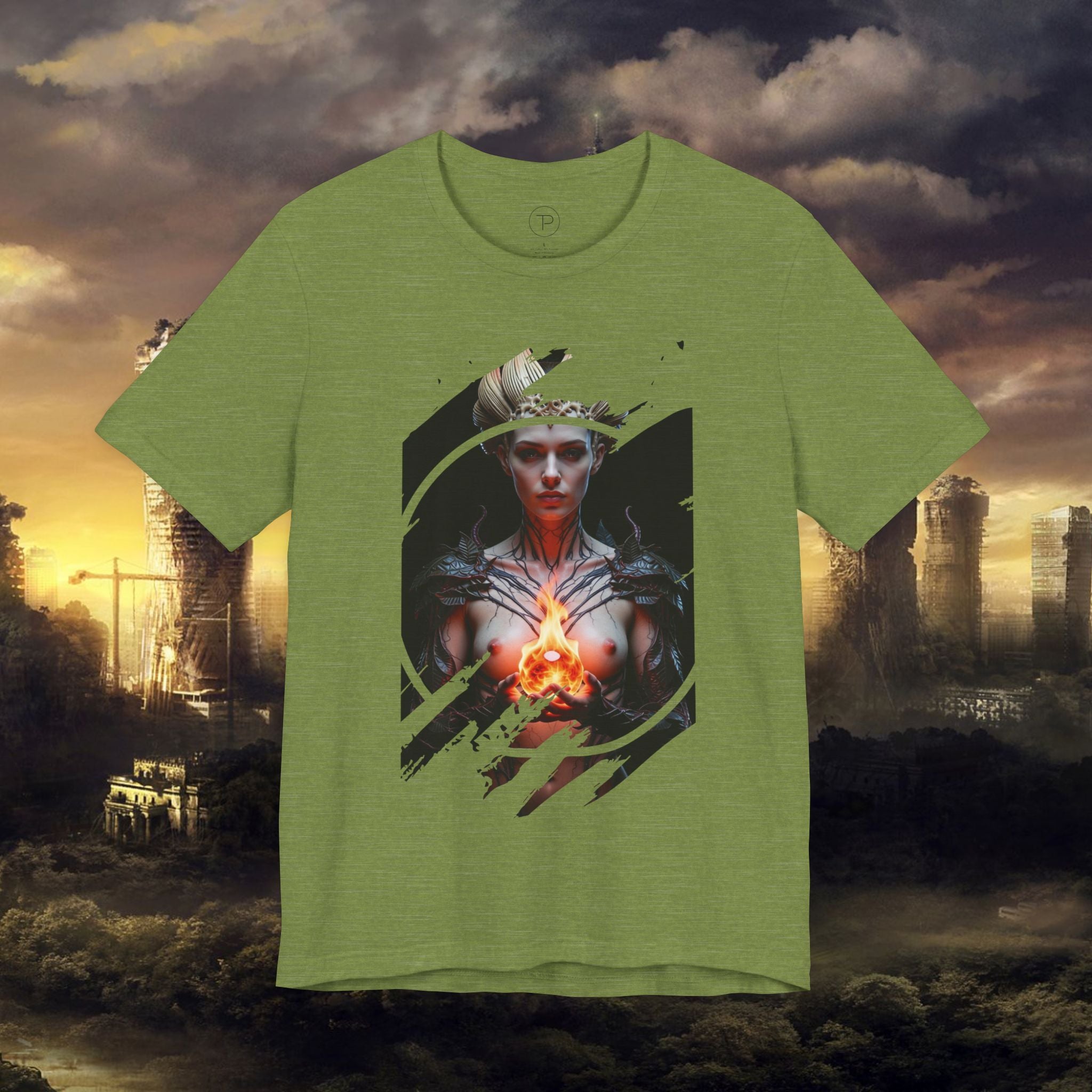Dark Sorceress T‑Shirt — Fantasy Magic Witch Tee with Fiery Heart - Alexia Ashford