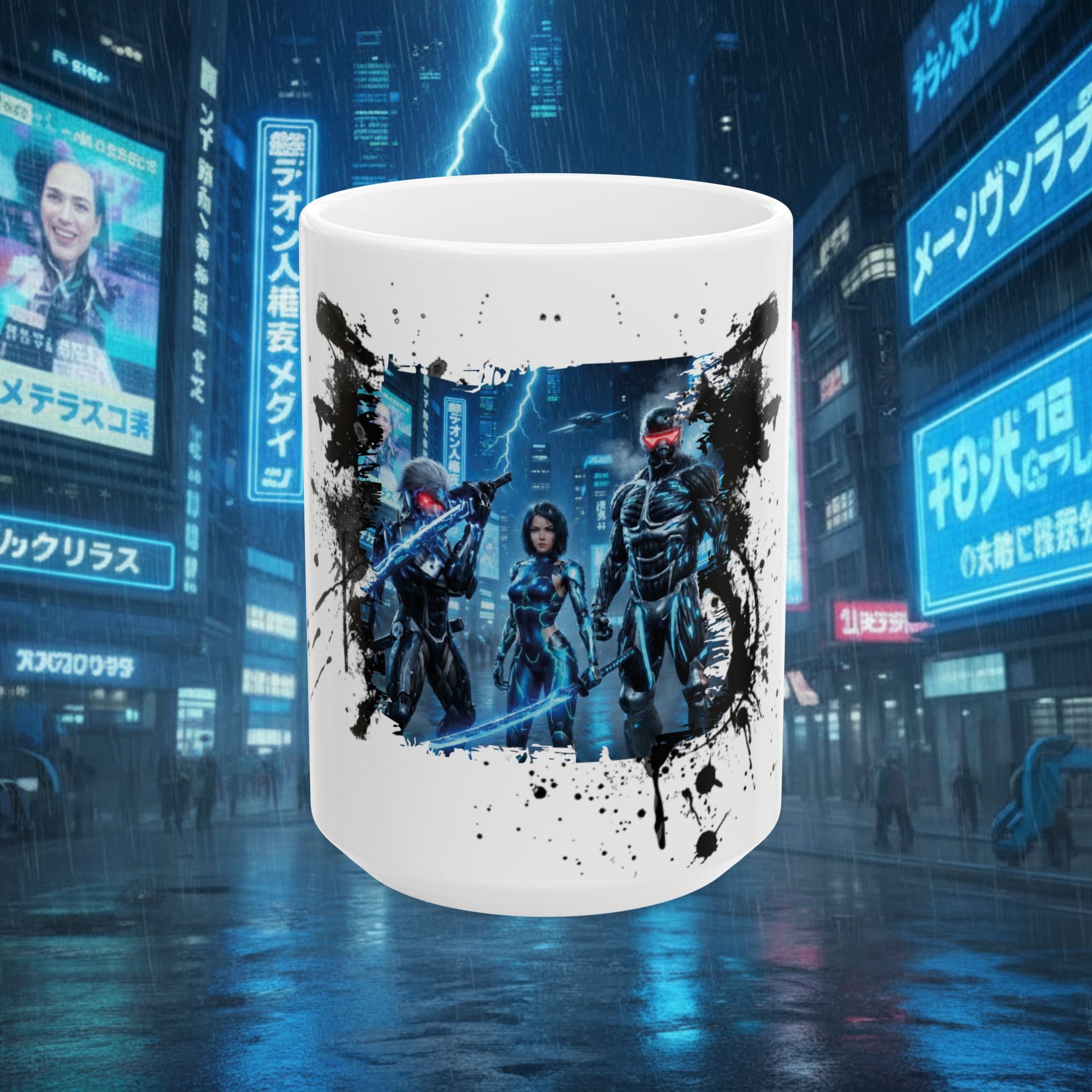 Cyberpunk Squad Ceramic Mug — Futuristic City Night Coffee Cup (11oz/15oz) - Battle Suits reunion
