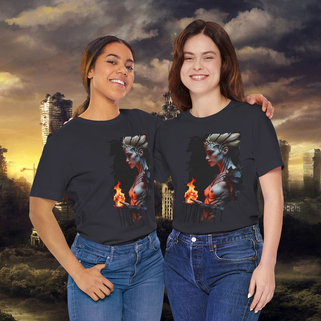 Mythic Fire Goddess T‑Shirt — Fantasy Portrait Tee with Flaming Orb - Alexia Ashford Side Face