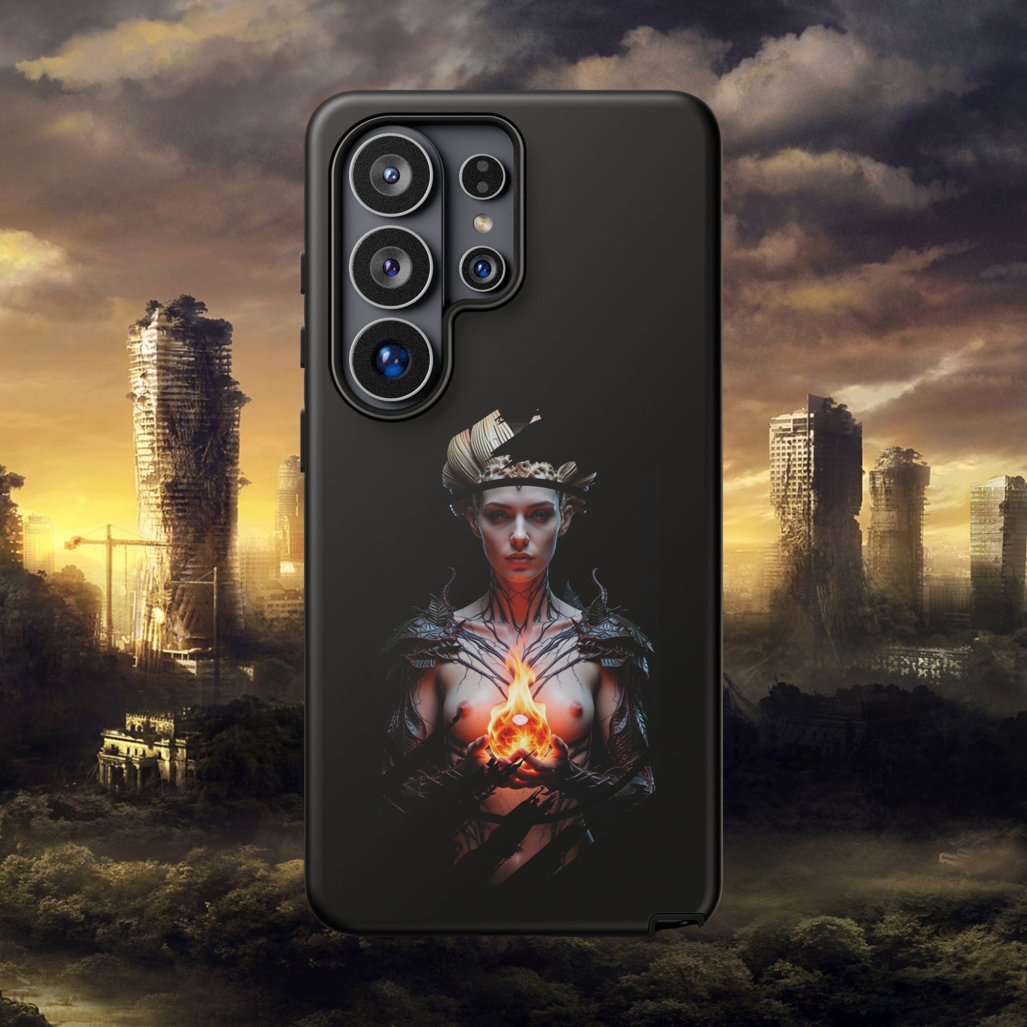 Fantasy Sorceress Phone Case — Dark Magic Mage with Fiery Orb Tough Case - Alexia Ashford