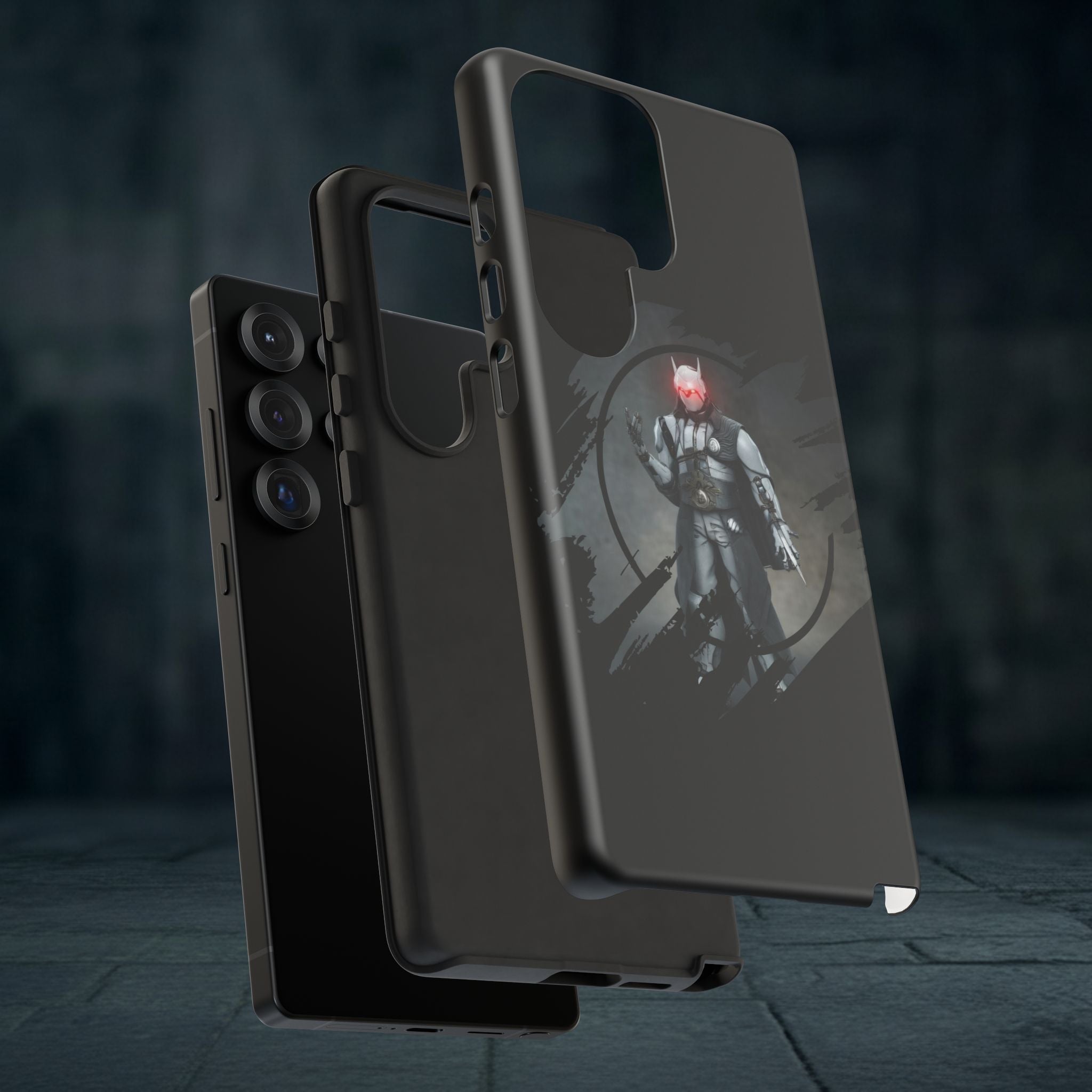 Galaxy Warrior Tough Phone Case — Dark Sci‑Fi Armor with Red Helm