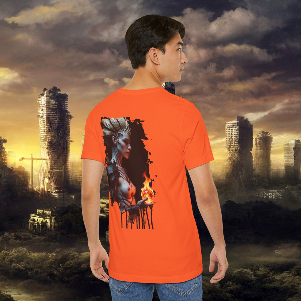 Mythic Fire Goddess T‑Shirt — Fantasy Portrait Tee with Flaming Orb - Alexia Ashford Side Face