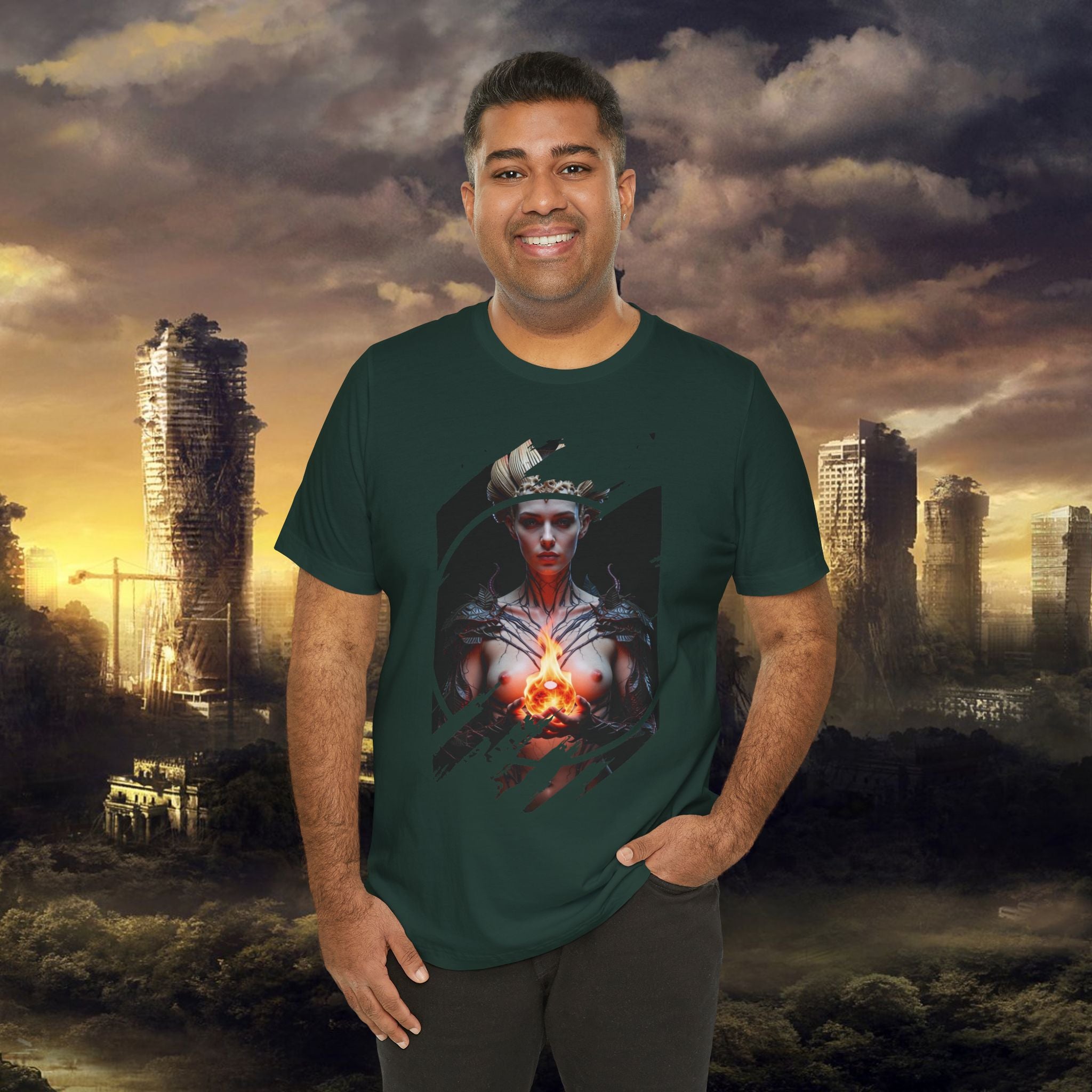Dark Sorceress T‑Shirt — Fantasy Magic Witch Tee with Fiery Heart - Alexia Ashford