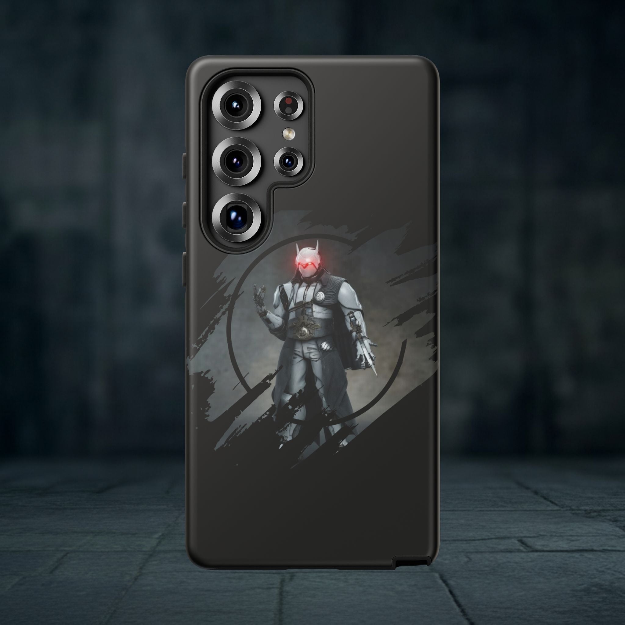 Galaxy Warrior Tough Phone Case — Dark Sci‑Fi Armor with Red Helm