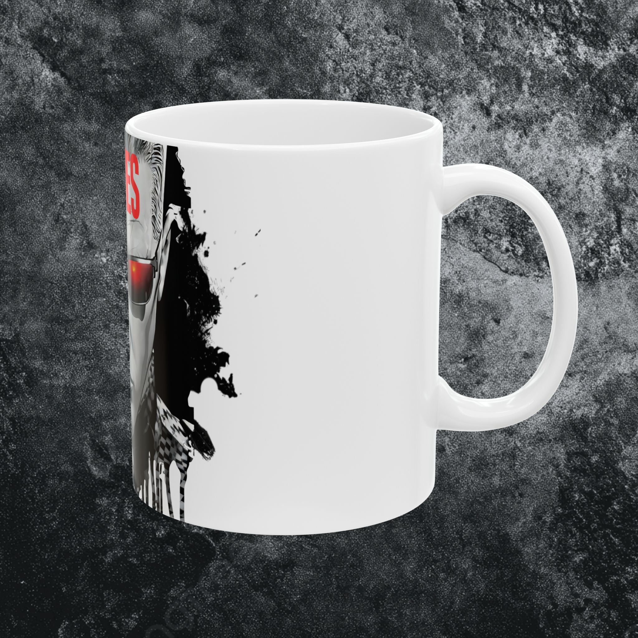 Split Face JIGSAW Y WESKER  — Sci‑Fi Half‑Human Red Eye Ceramic Coffee Cup (11oz/15oz) - JIGWES