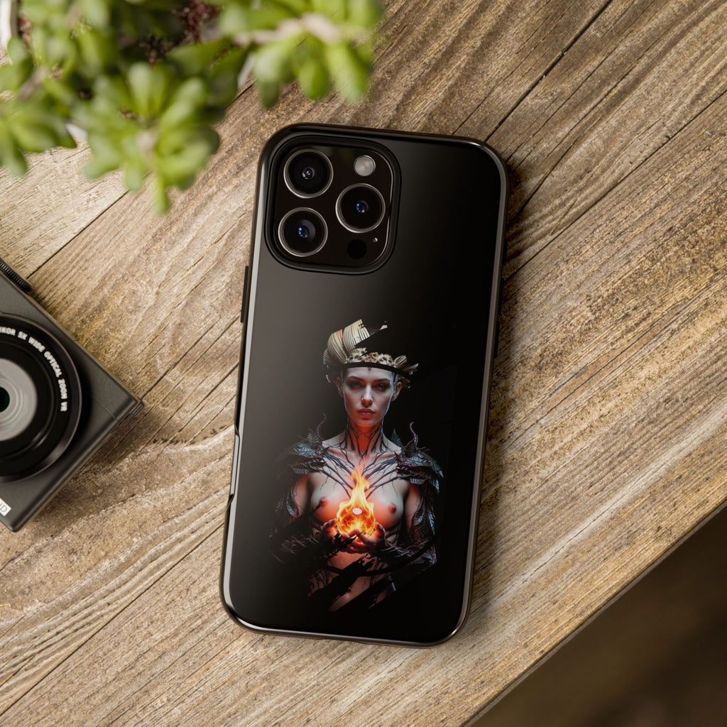 Fantasy Sorceress Phone Case — Dark Magic Mage with Fiery Orb Tough Case - Alexia Ashford