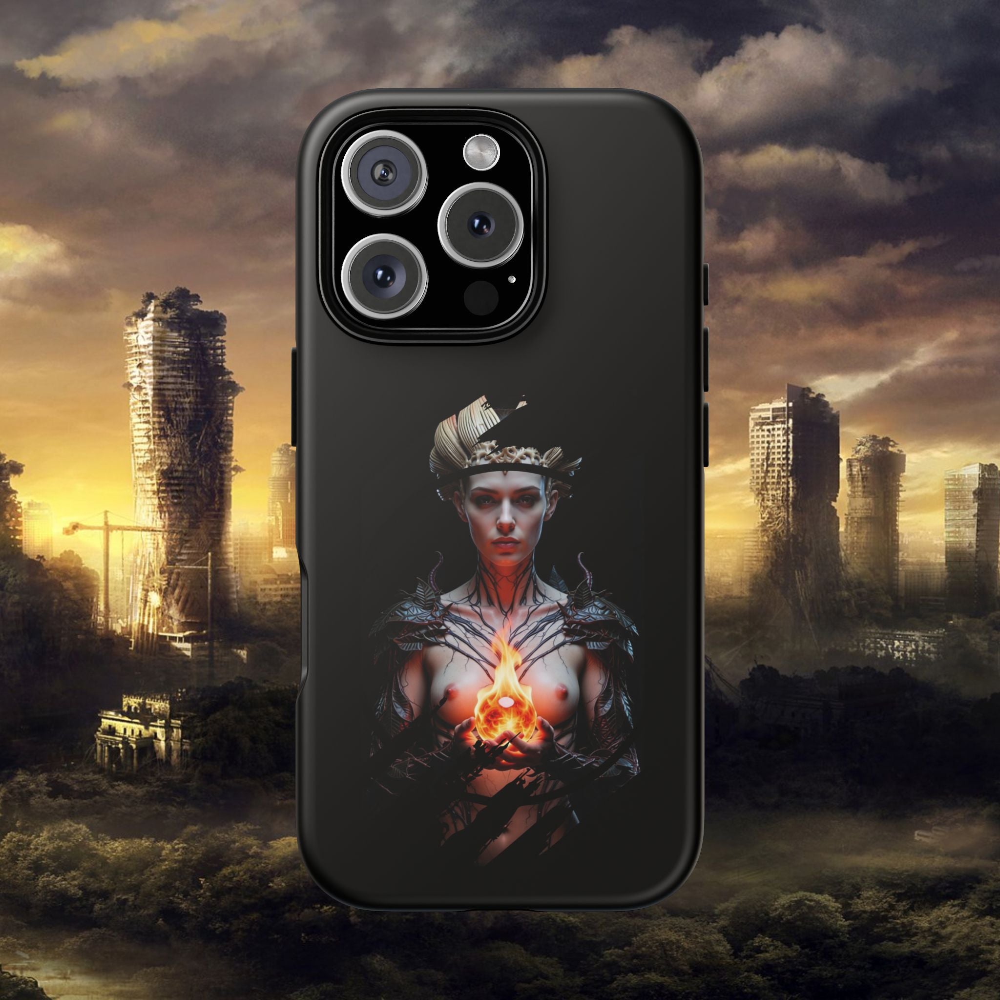 Fantasy Sorceress Phone Case — Dark Magic Mage with Fiery Orb Tough Case - Alexia Ashford