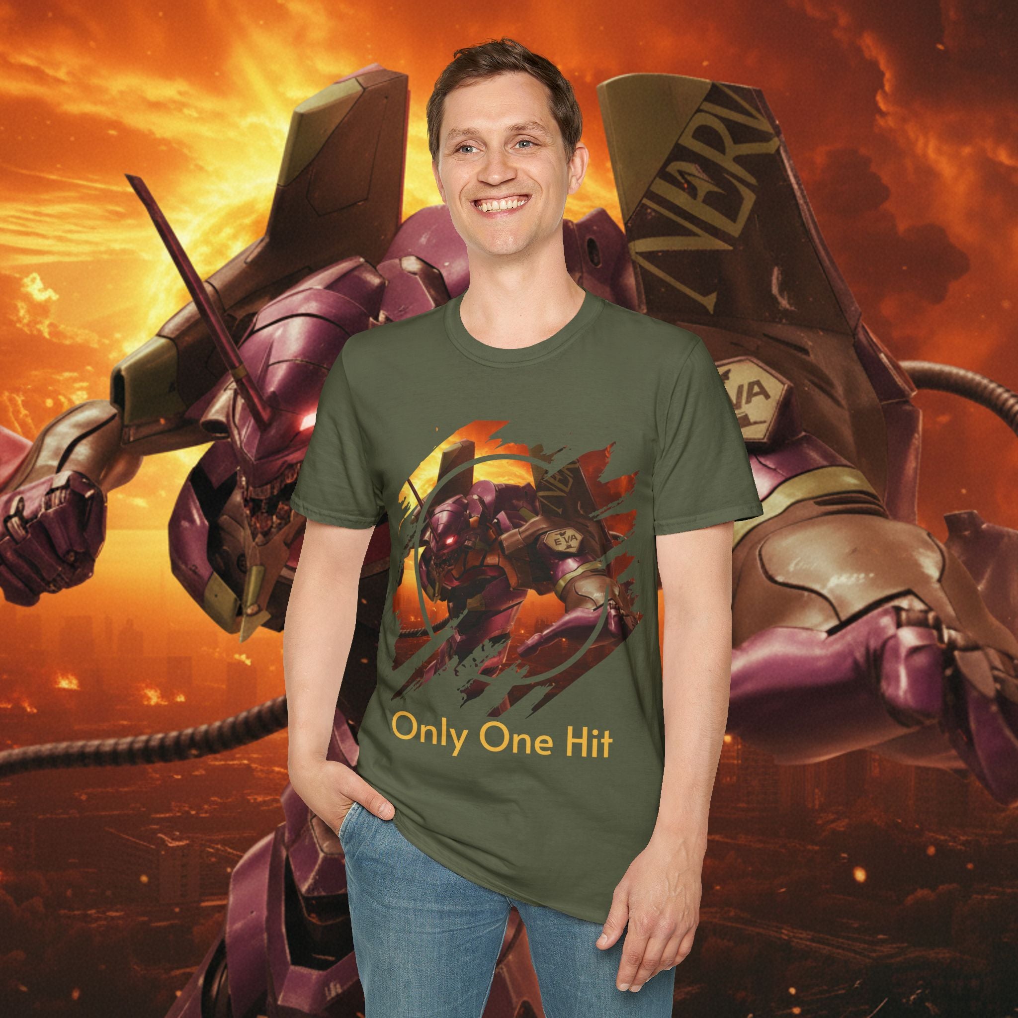 Only One Hit T-Shirt — Gamer Mech Battle Tee - EVA 1 - Neon Genesis Evangelion