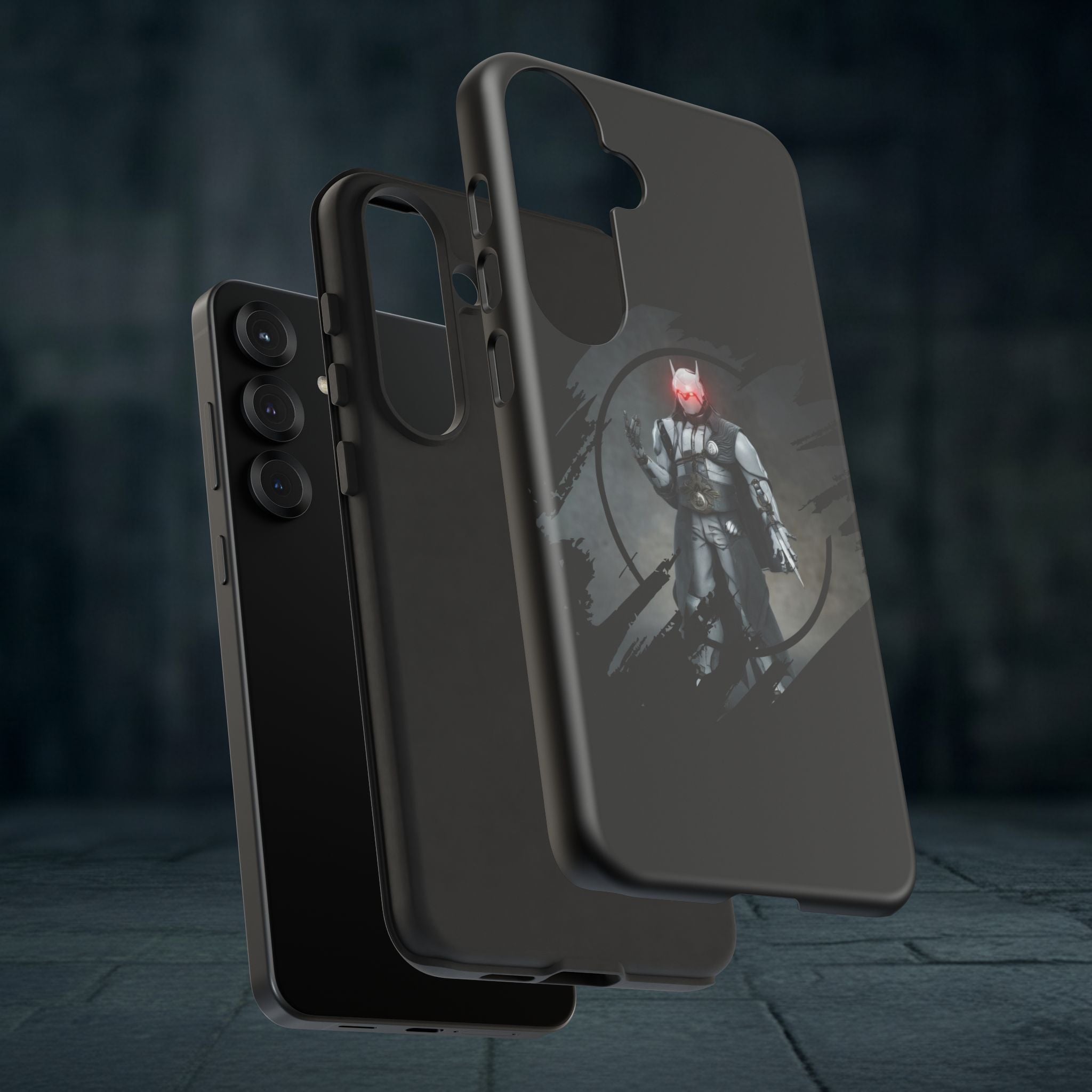 Galaxy Warrior Tough Phone Case — Dark Sci‑Fi Armor with Red Helm