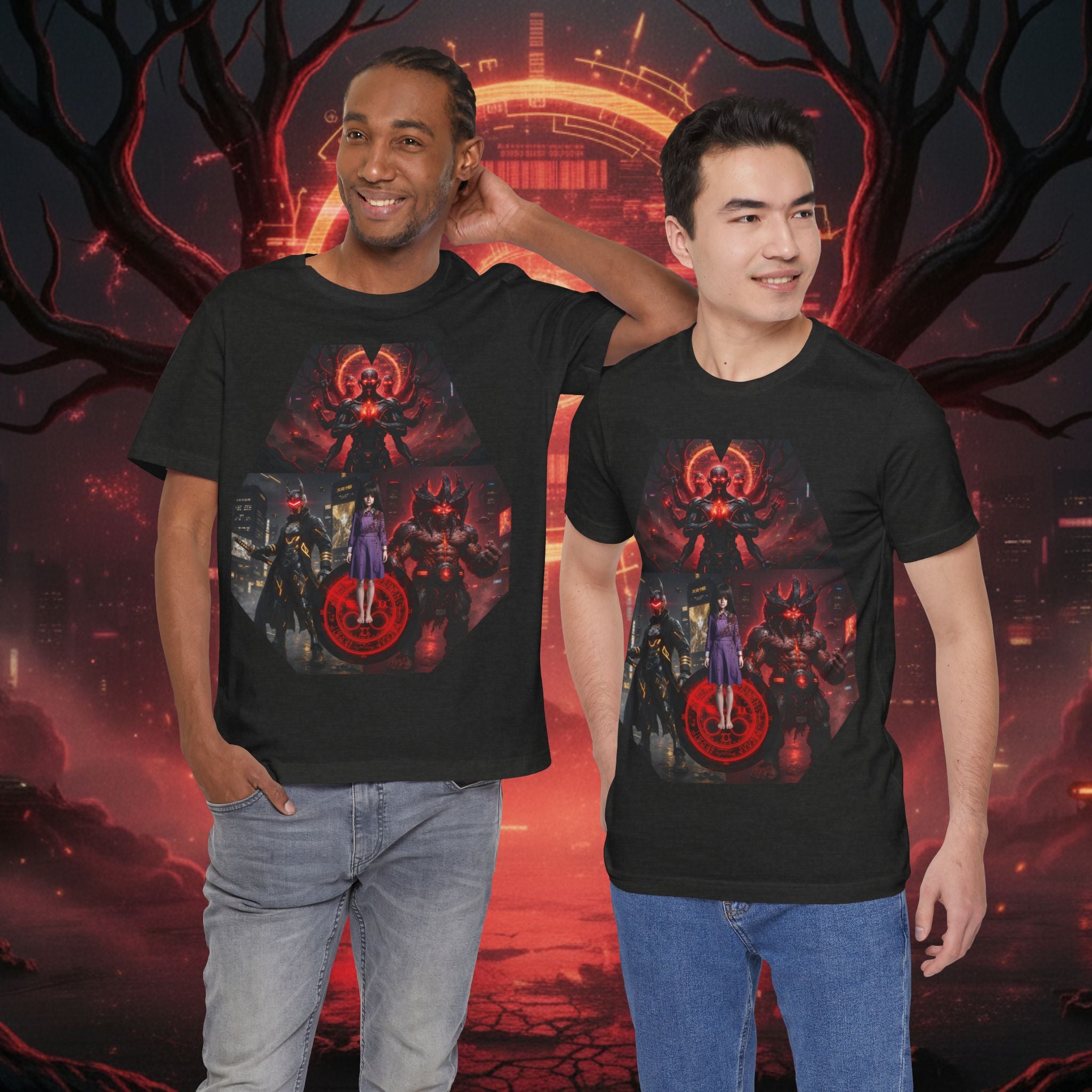 Superhero Squad Graphic Tee — Dark Red Mystic Design