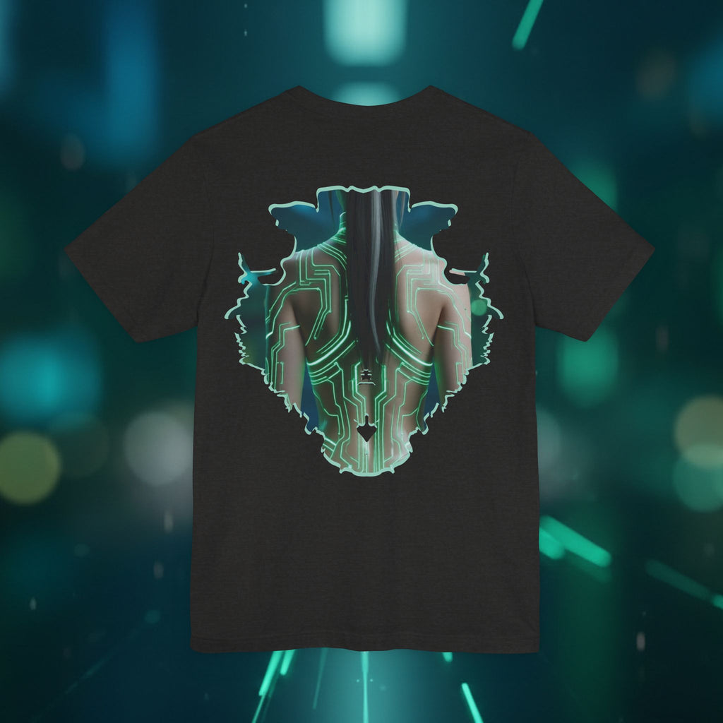 Cybernetic Portrait Tee — Futuristic Neon Circuit Face Graphic Shirt - Green Cyborg Woman
