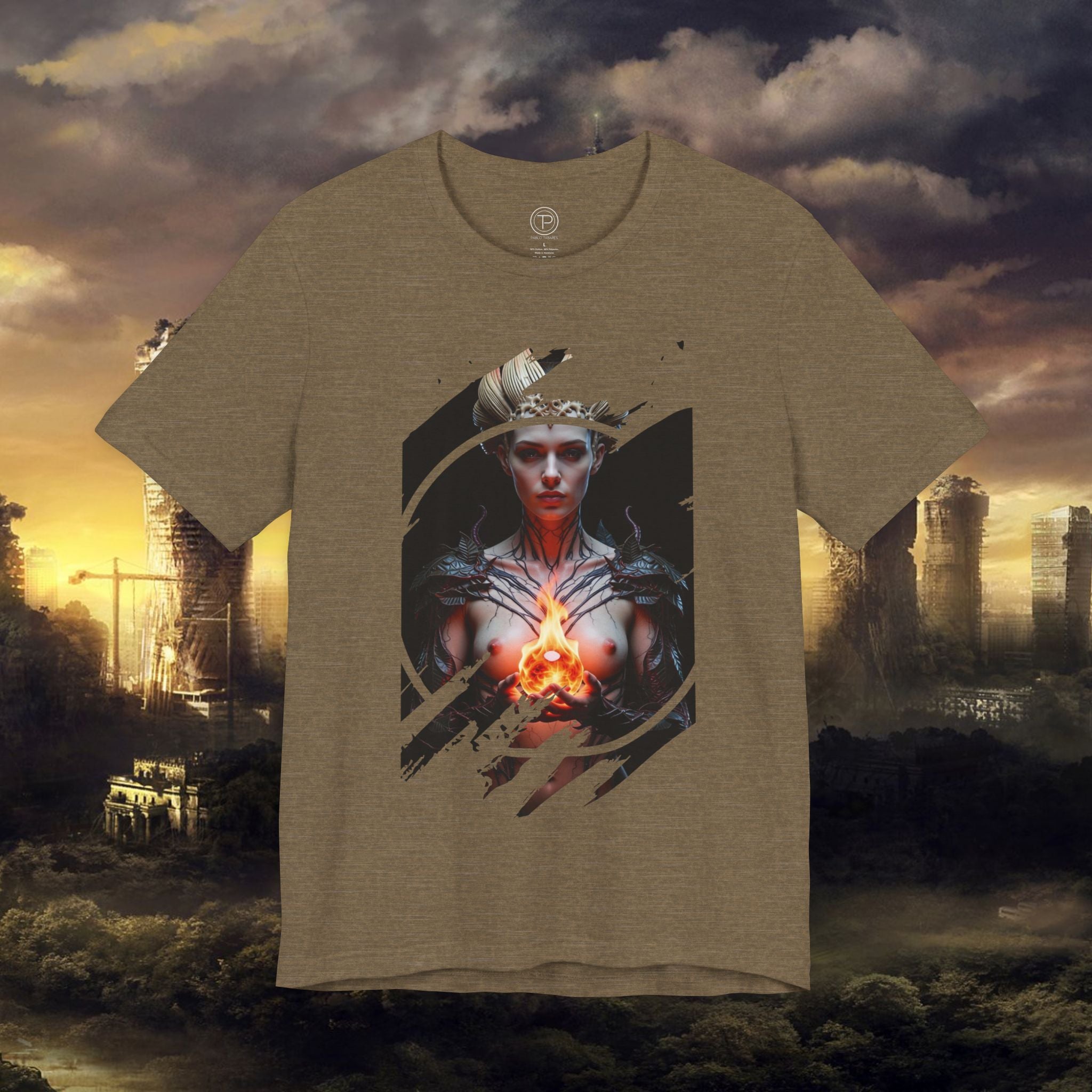 Dark Sorceress T‑Shirt — Fantasy Magic Witch Tee with Fiery Heart - Alexia Ashford