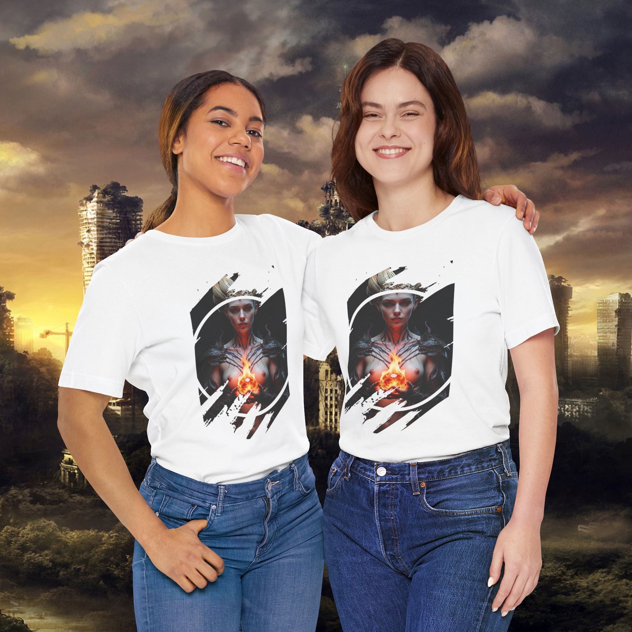 Dark Sorceress T‑Shirt — Fantasy Magic Witch Tee with Fiery Heart - Alexia Ashford